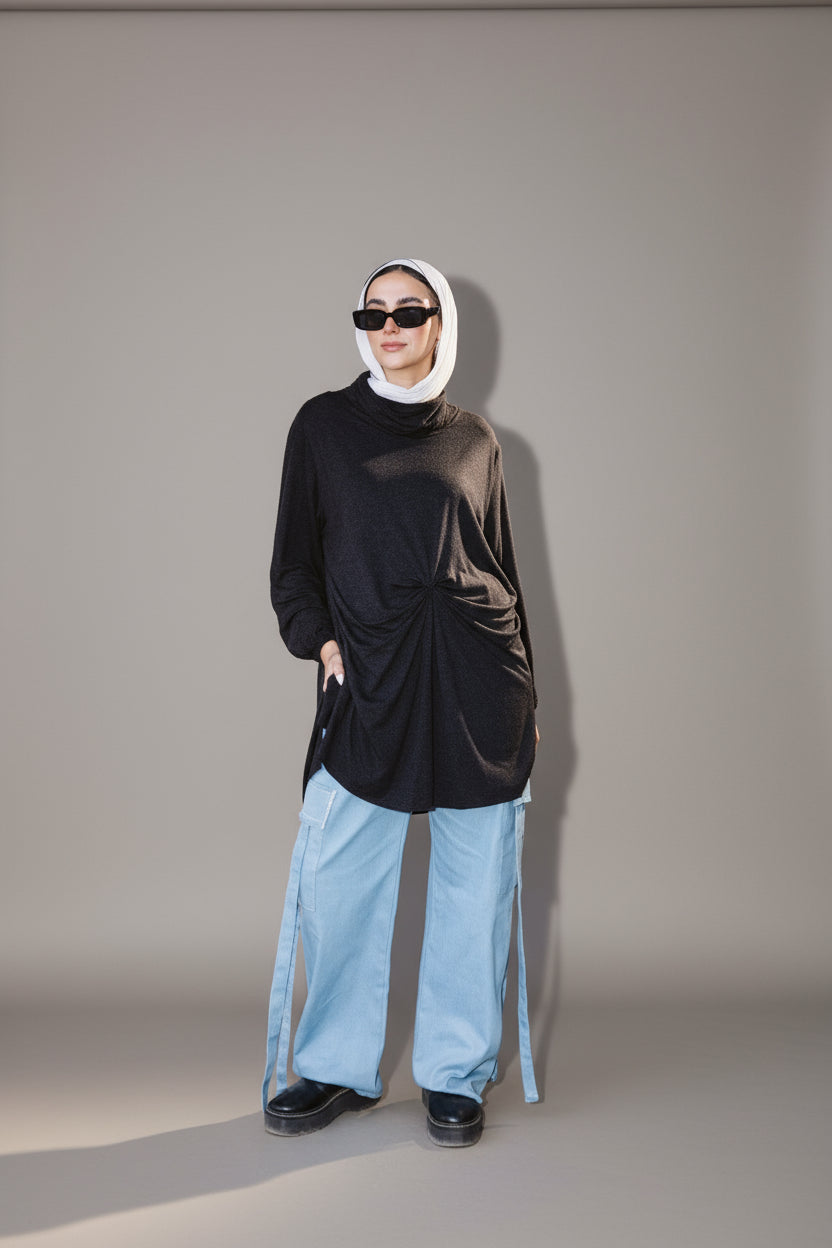 Wrap drapee top in Black