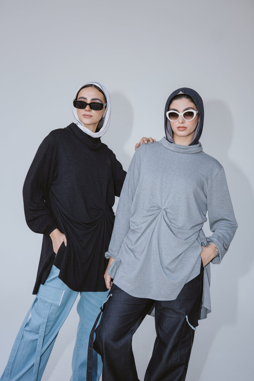 Wrap drapee top in Black