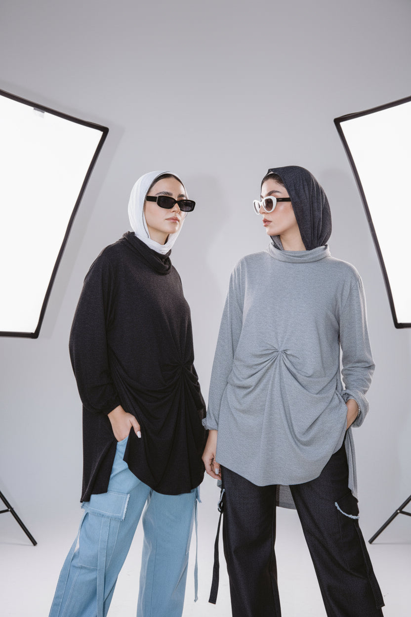 Wrap drapee top in Grey