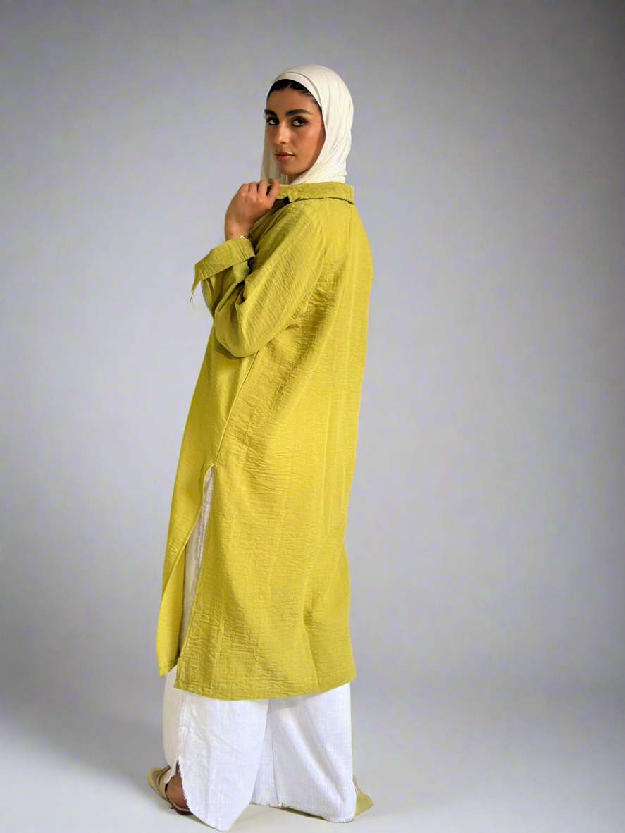 Long Linen Shirt in Olive