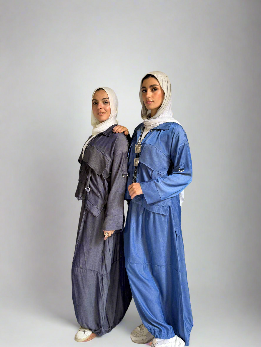 Parachute Skirt Set in Dark Blue Denim