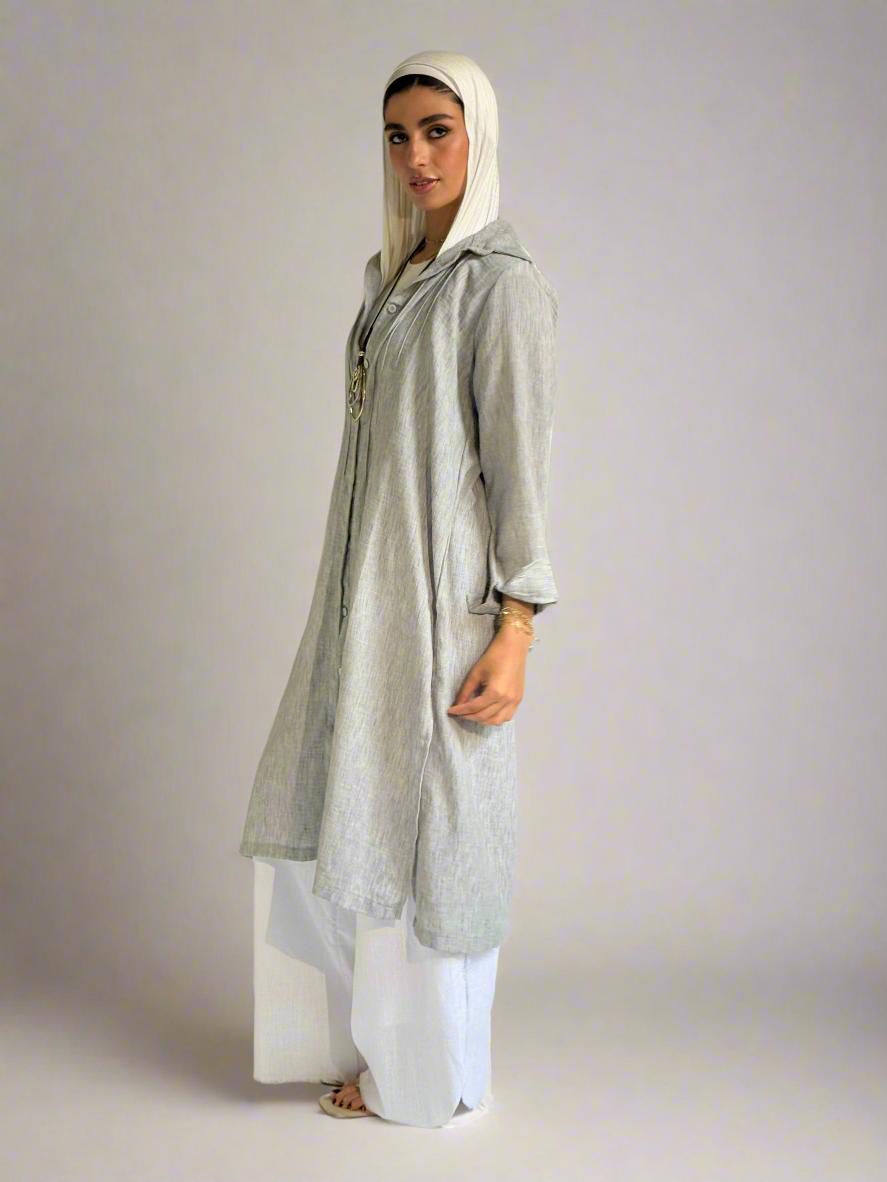 Long Linen Shirt in light Grey