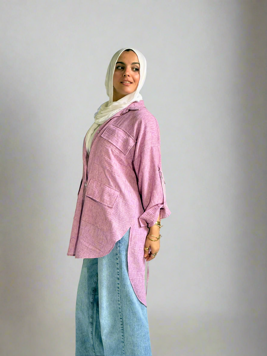 Linen Pockets oversized Shirt in Orchid Pink