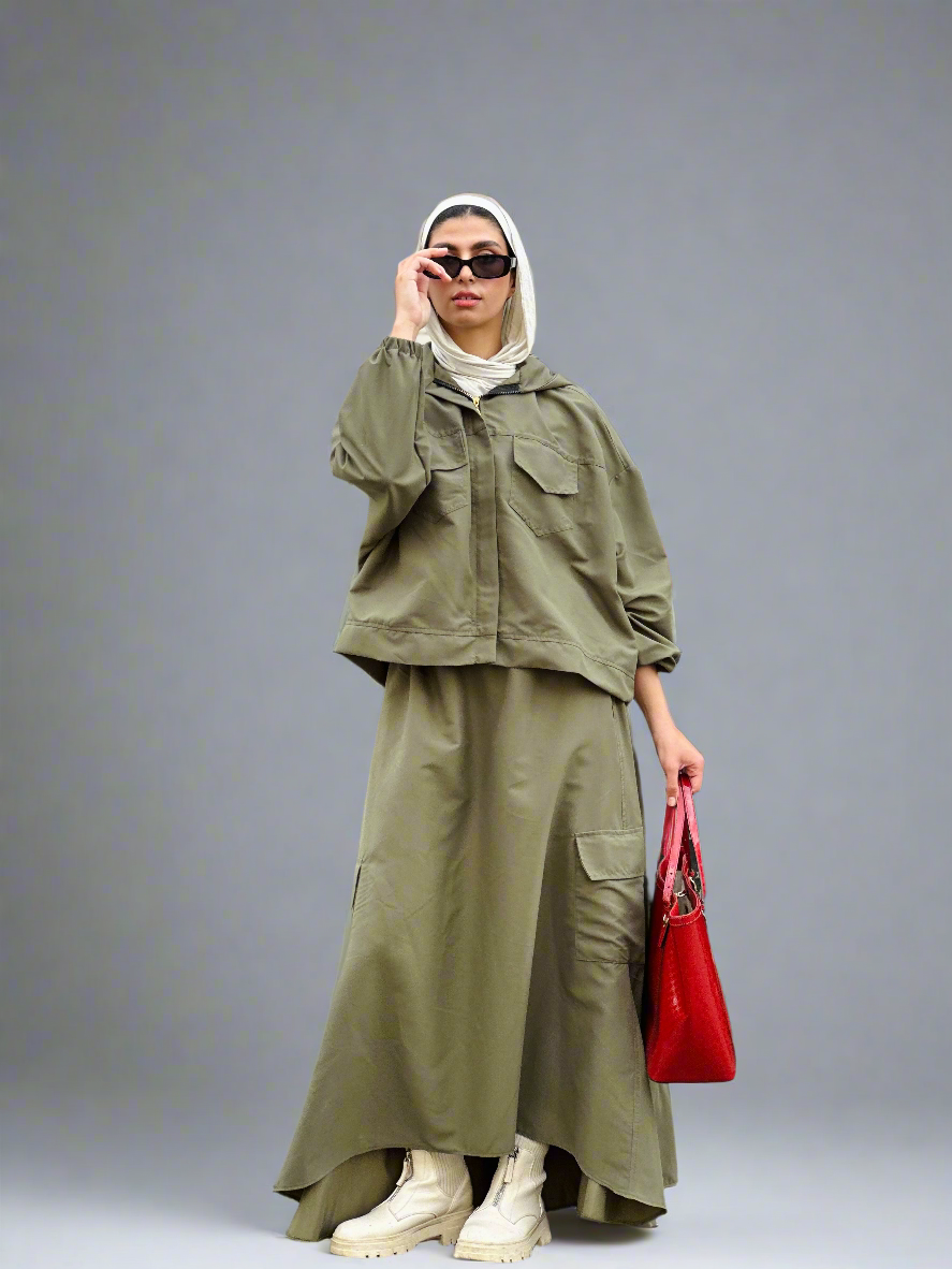 Flowy Skirt Set in Olive
