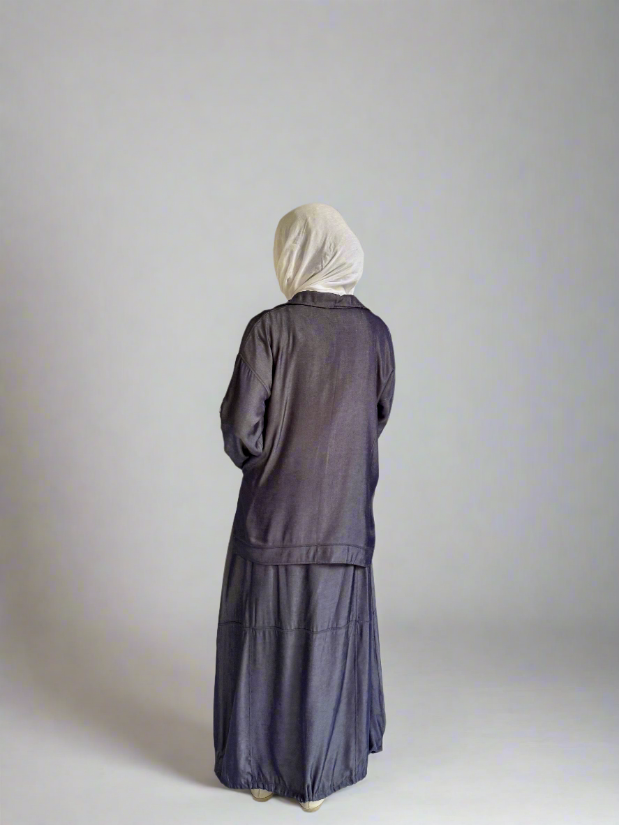 Parachute Skirt Set in Dark Blue Denim