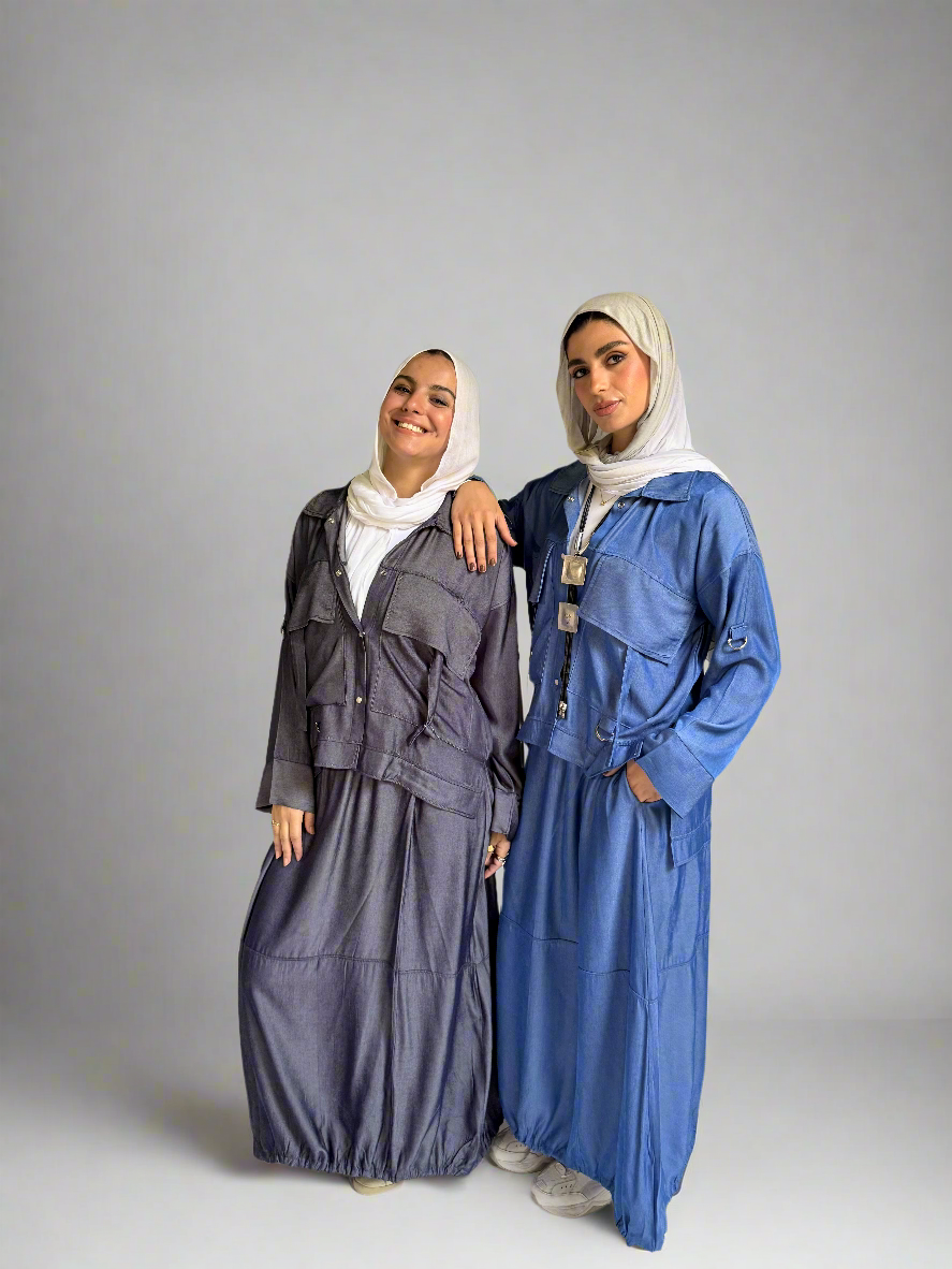 Parachute Skirt Set in Dark Blue Denim