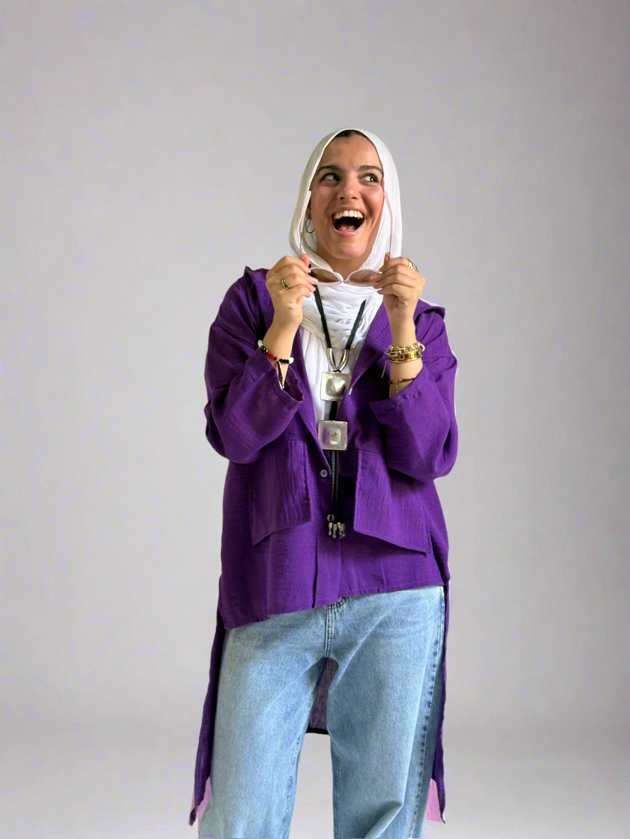Hoodie High Low Pockets Shirt in Purple