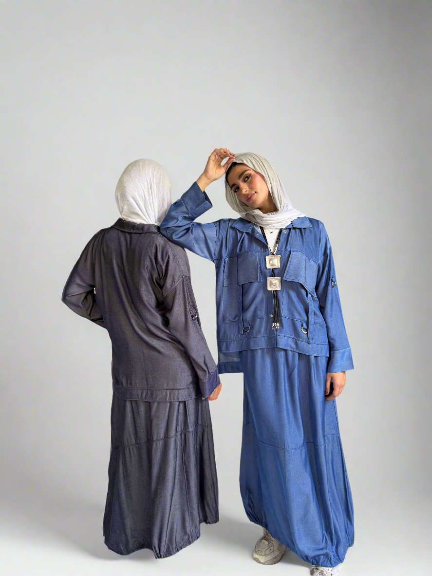Parachute Skirt Set in Dark Blue Denim