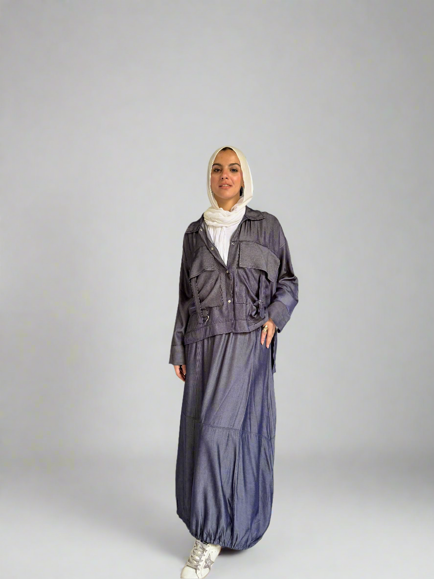 Parachute Skirt Set in Dark Blue Denim