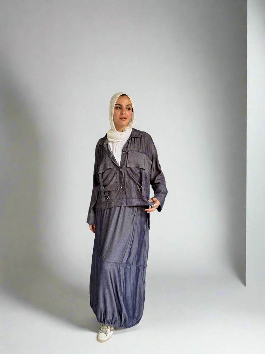 Parachute Skirt Set in Dark Blue Denim