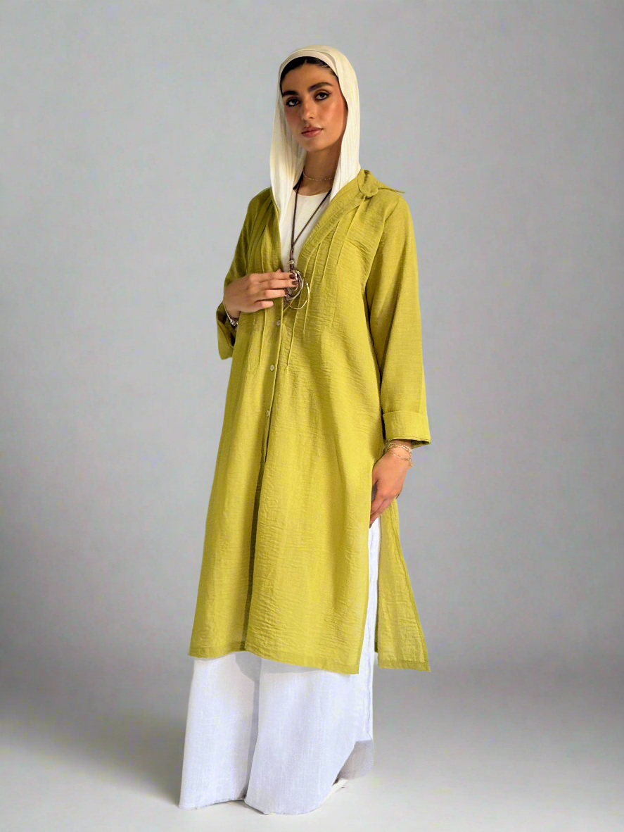 Long Linen Shirt in Olive