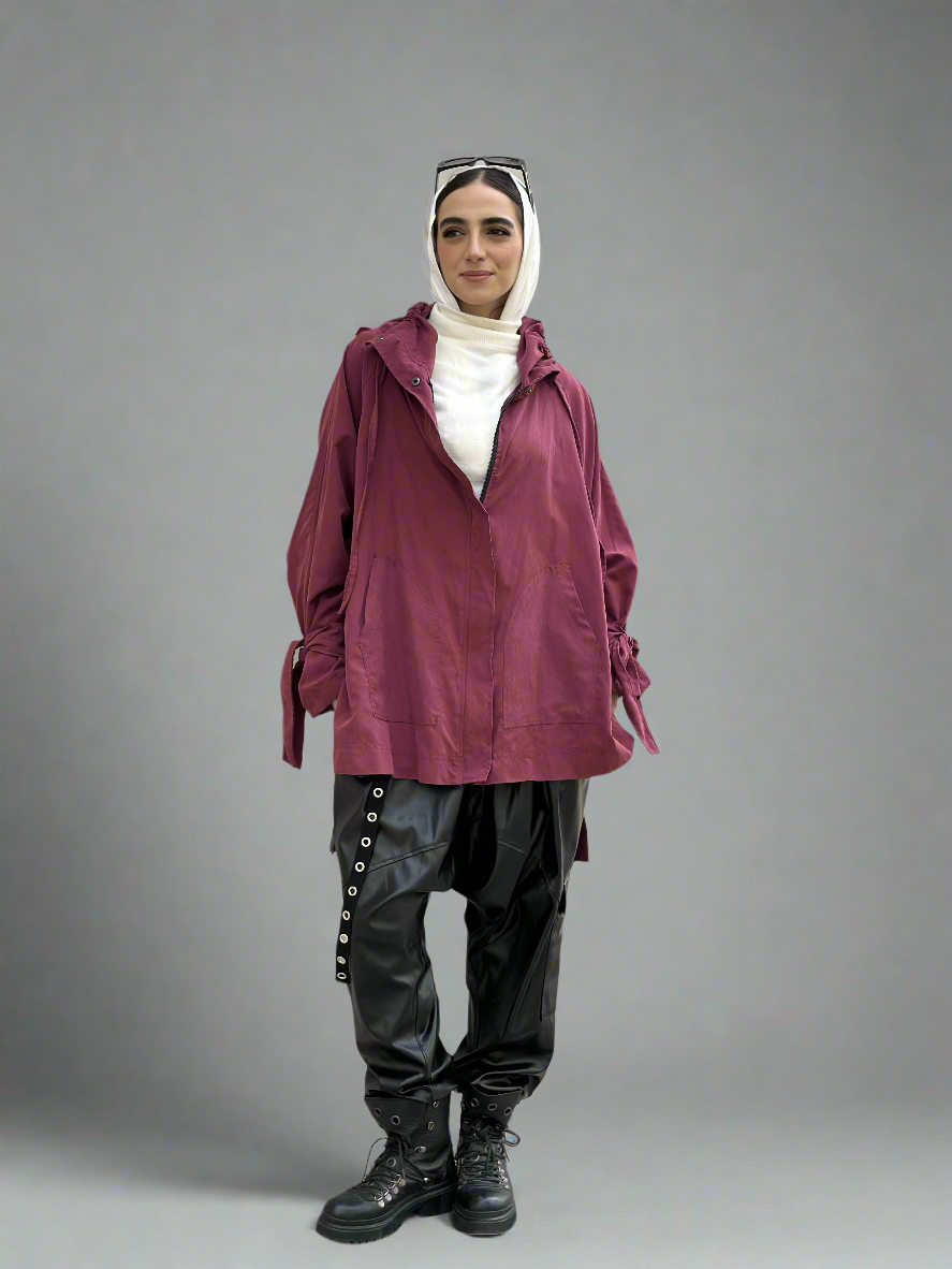 High Low Oversized Jacket in Burgundy
