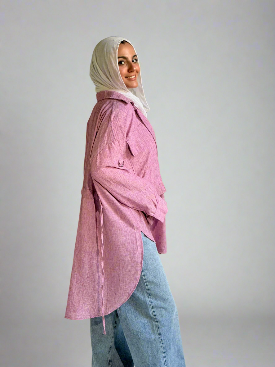 Linen Pockets oversized Shirt in Orchid Pink