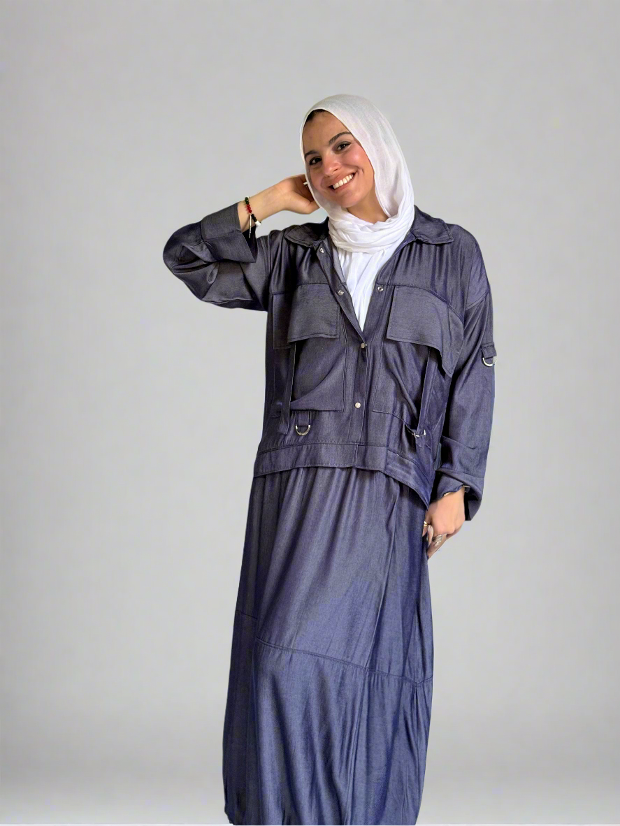 Parachute Skirt Set in Dark Blue Denim