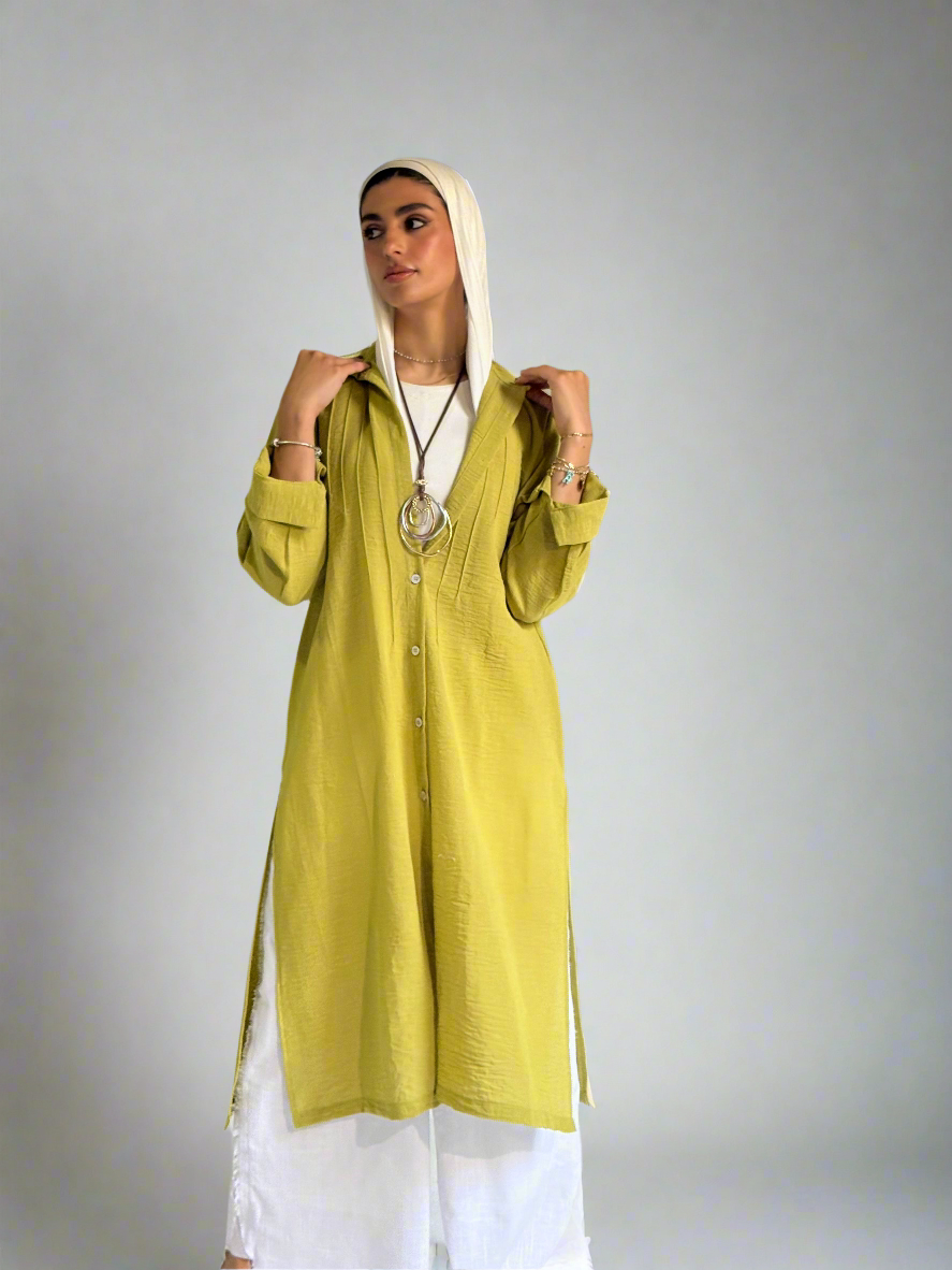 Long Linen Shirt in Olive