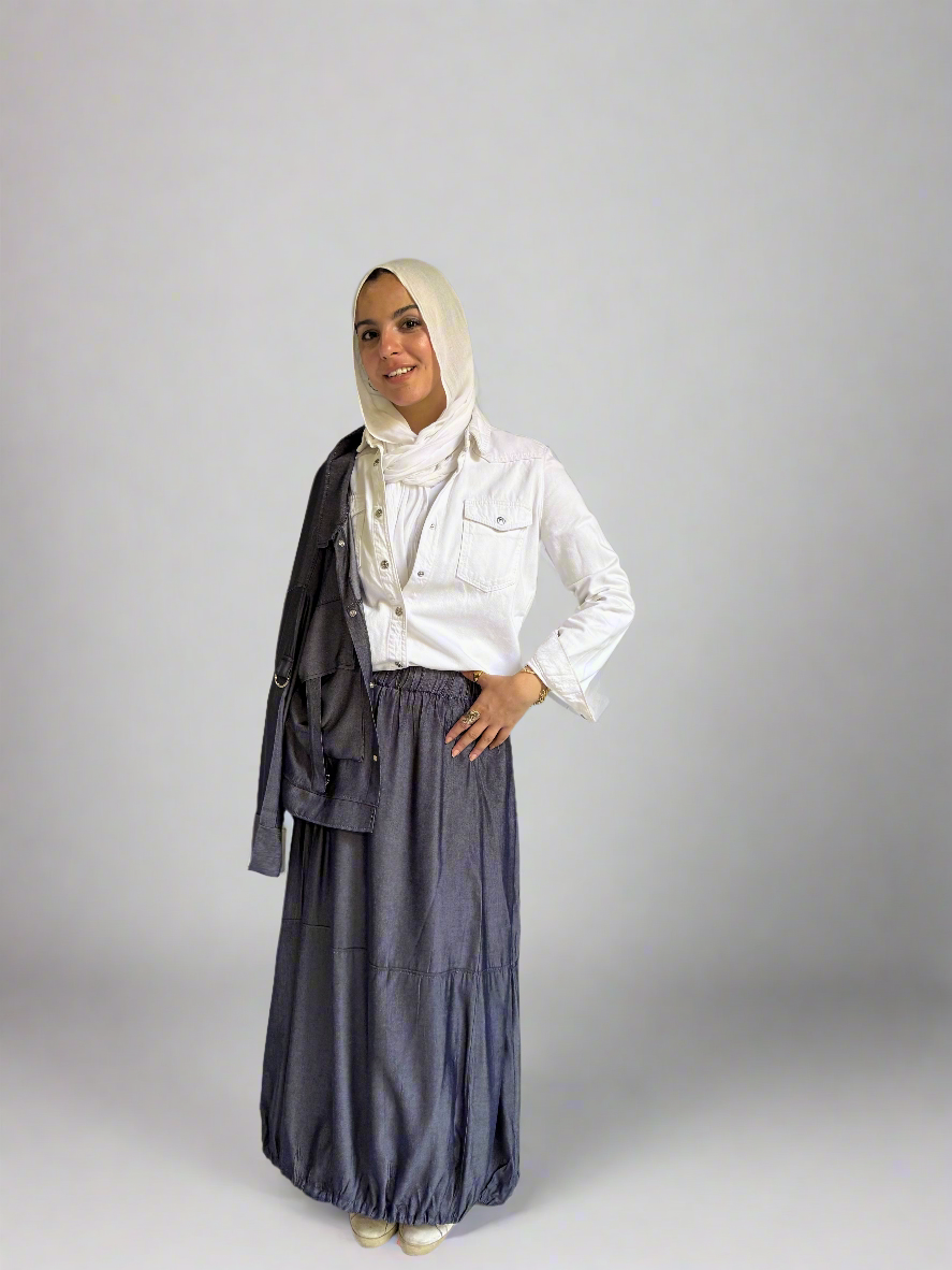 Parachute Skirt Set in Dark Blue Denim