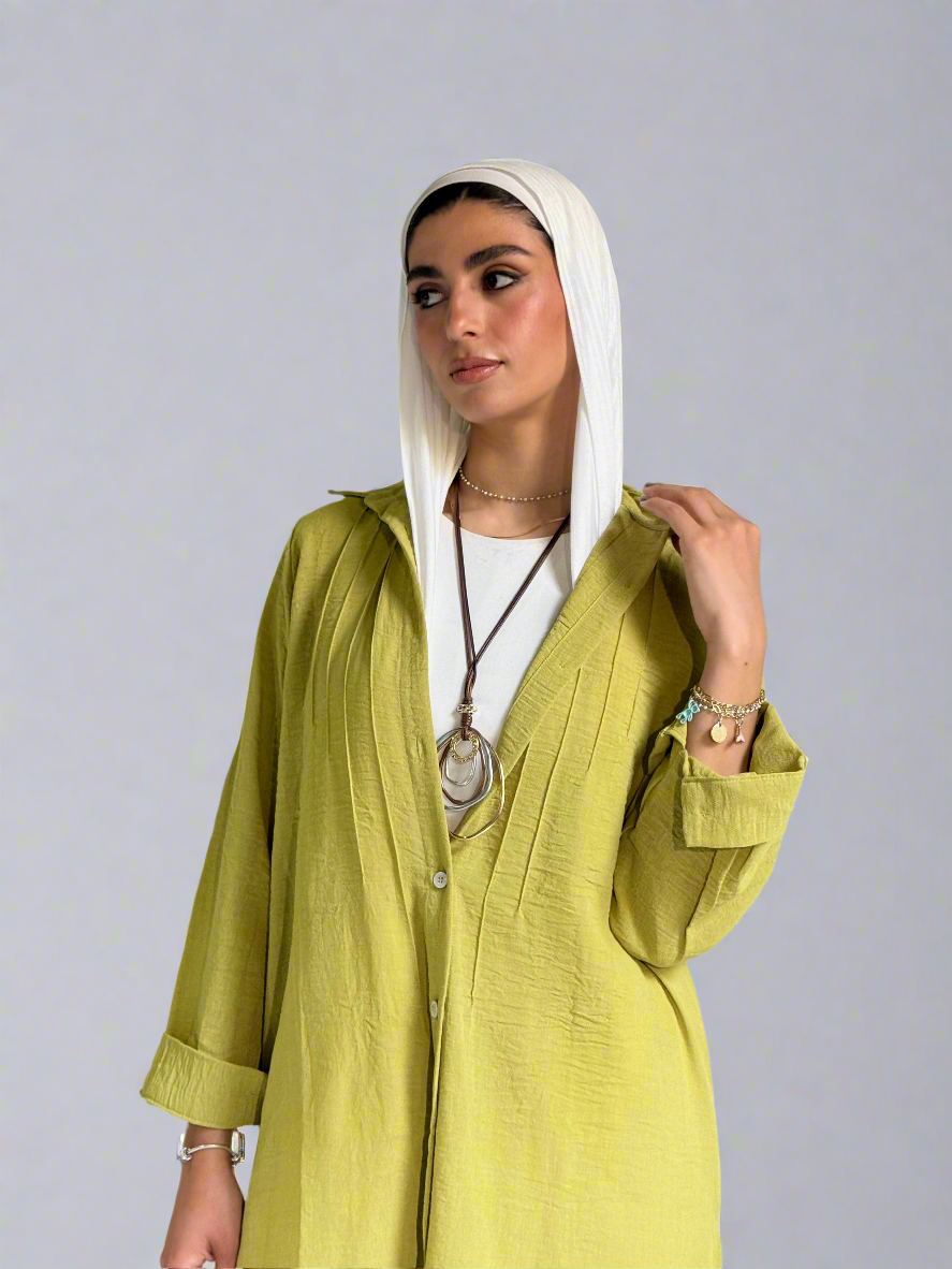 Long Linen Shirt in Olive