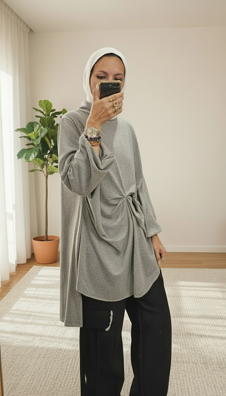 Wrap drapee top in Grey