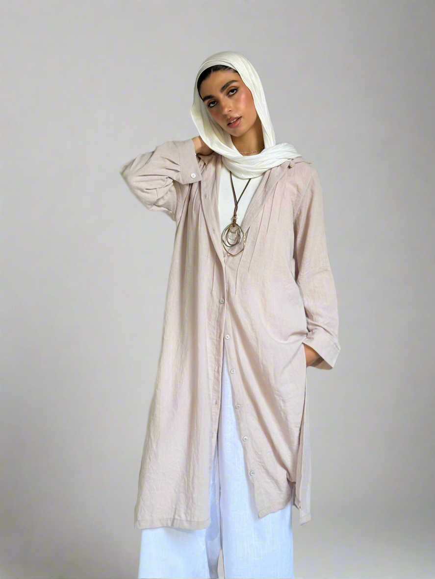 Long Linen Shirt in light Beige