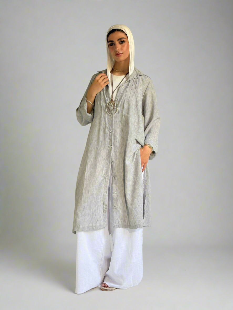 Long Linen Shirt in light Grey