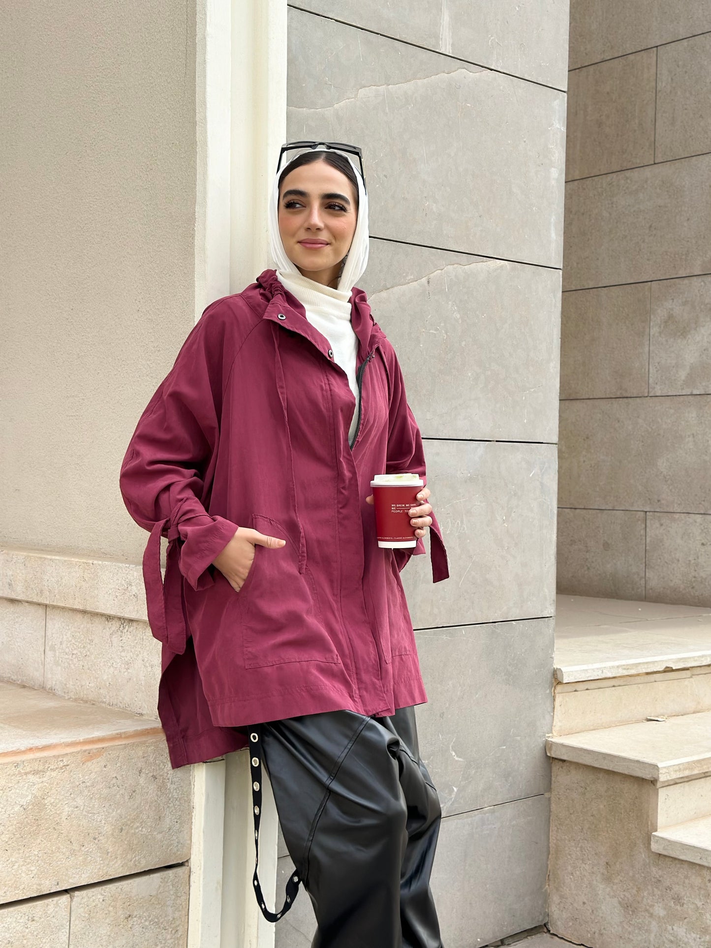 High Low Oversized Jacket in Burgundy
