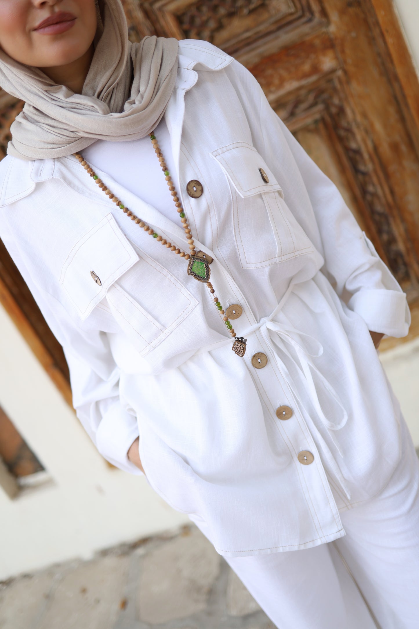 Pockets Linen Shirt in White