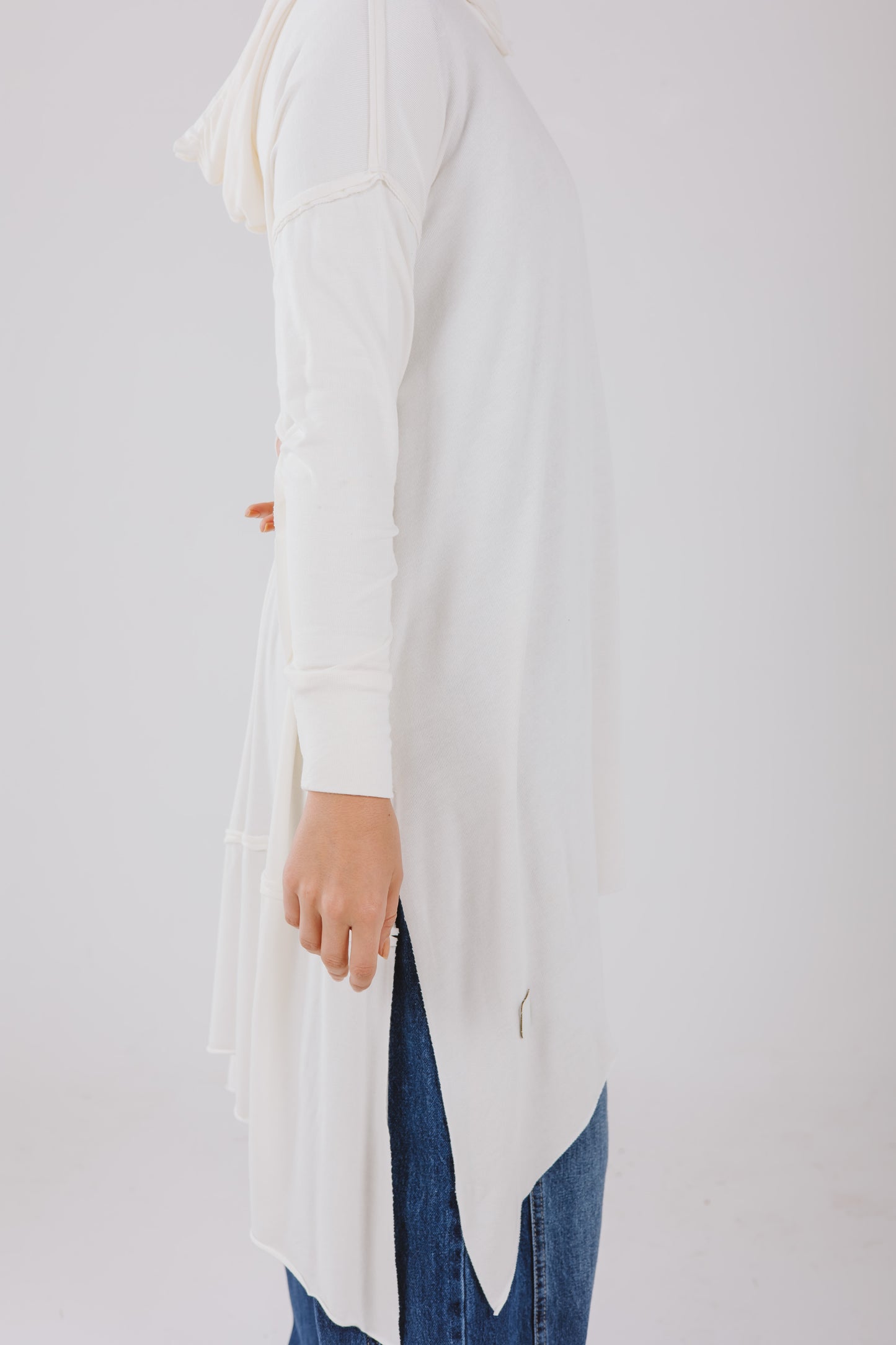 Asymmetrical Stitches Hoodie Top in White