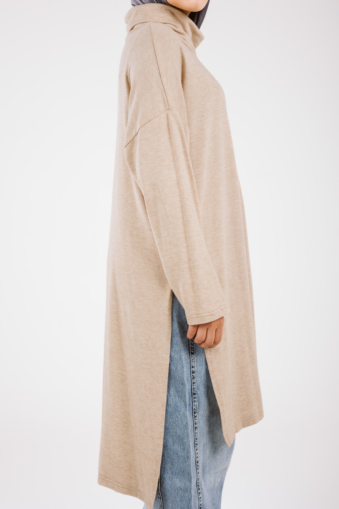 High Low Soft Wool Top in Beige