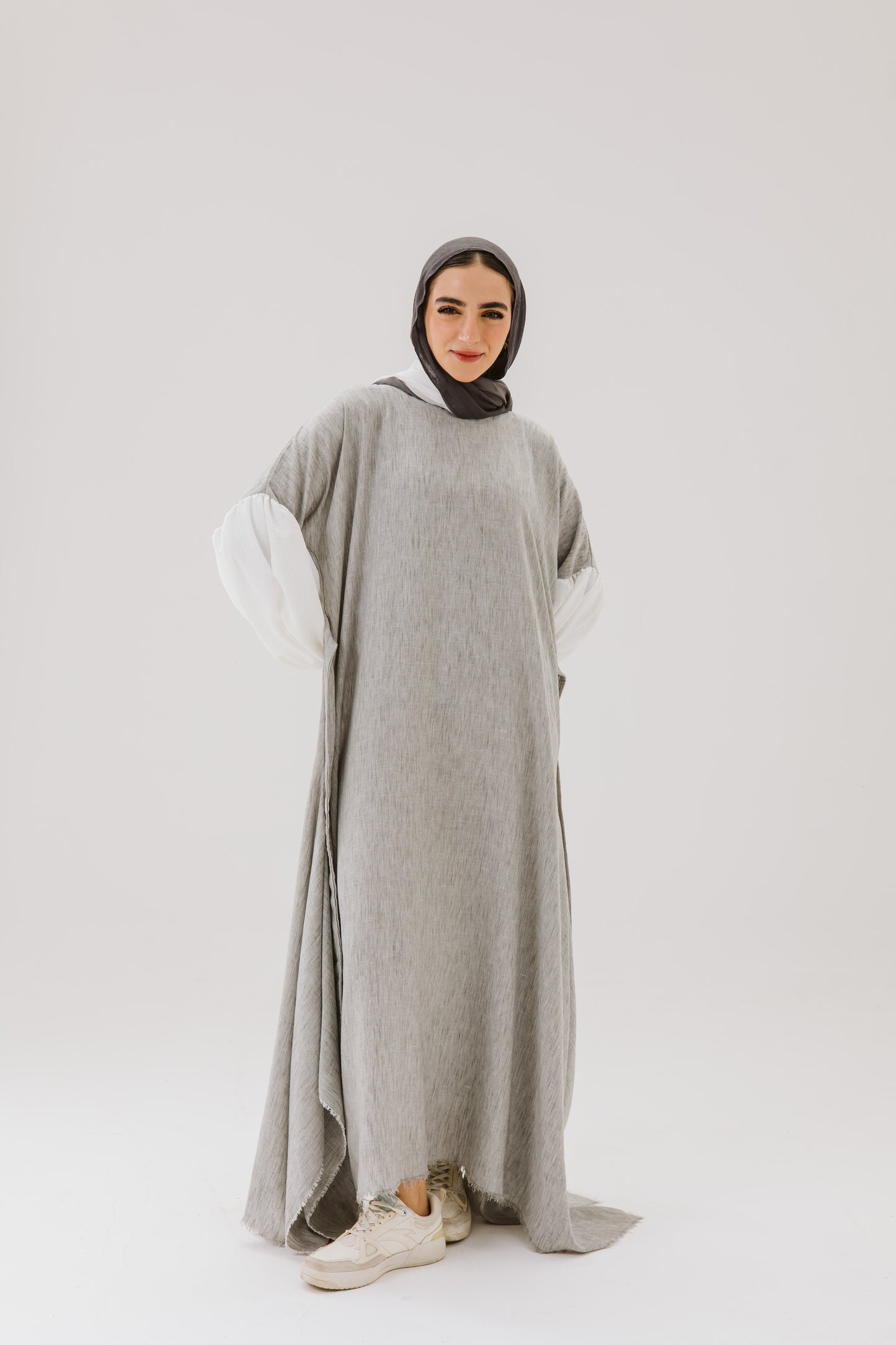 Asymmetrical Linen Wrap Dress in Grey