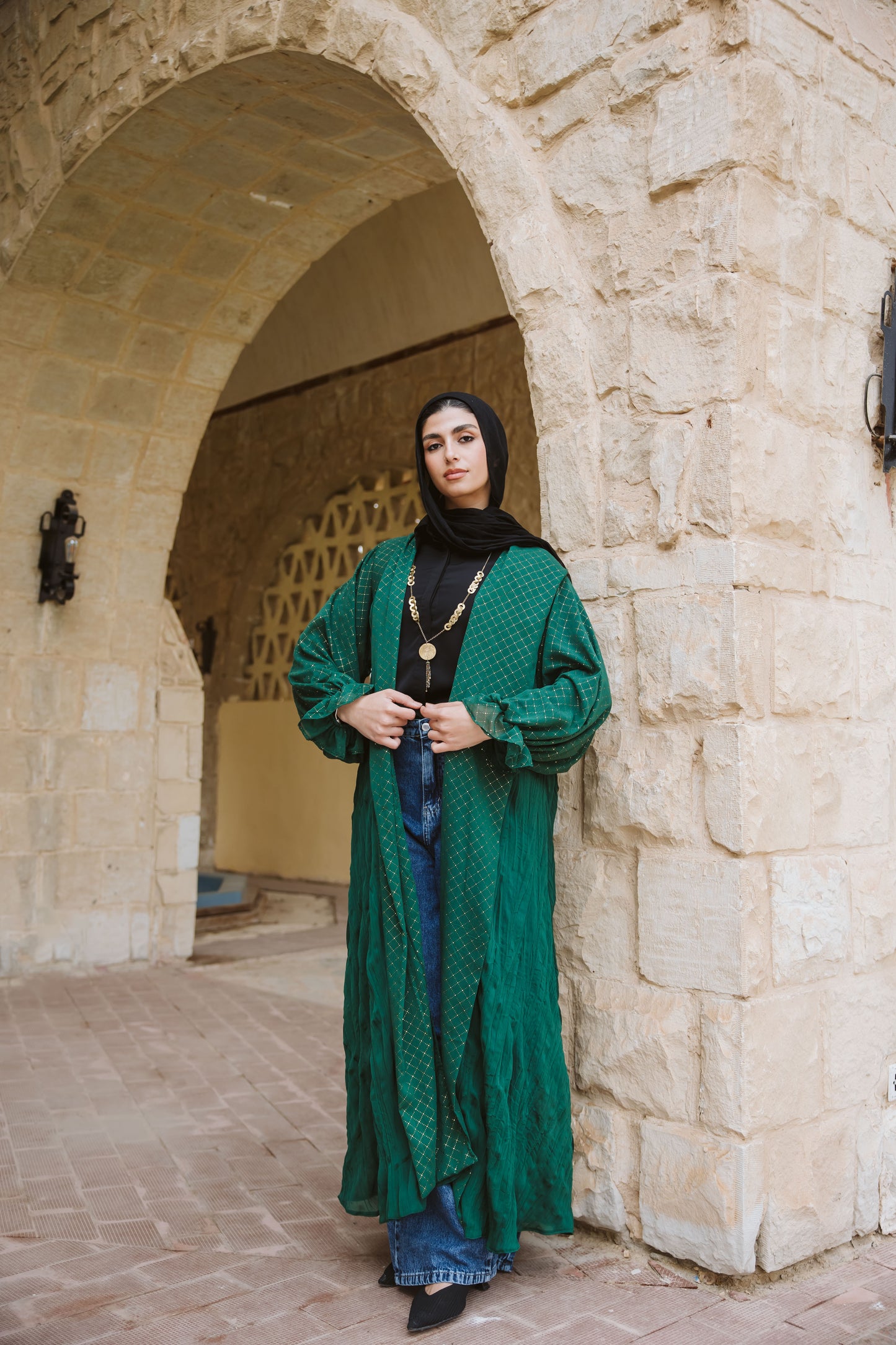 Sahar Kaftan in Emerald Green