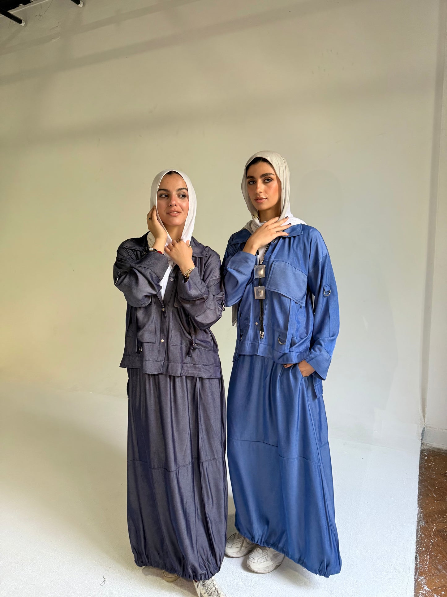 Parachute Skirt Set in Dark Blue Denim
