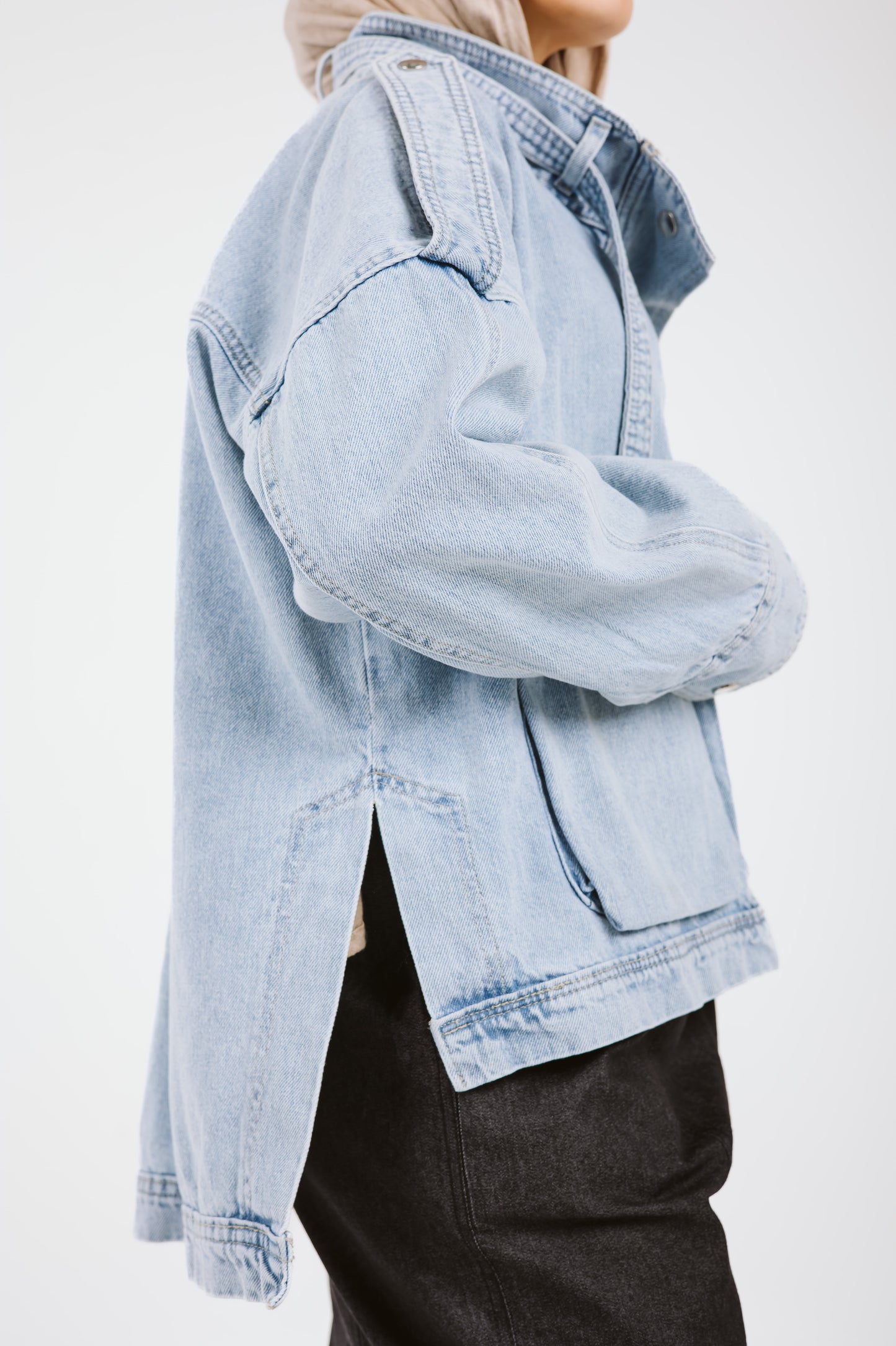Pockets Denim High Low Jacket