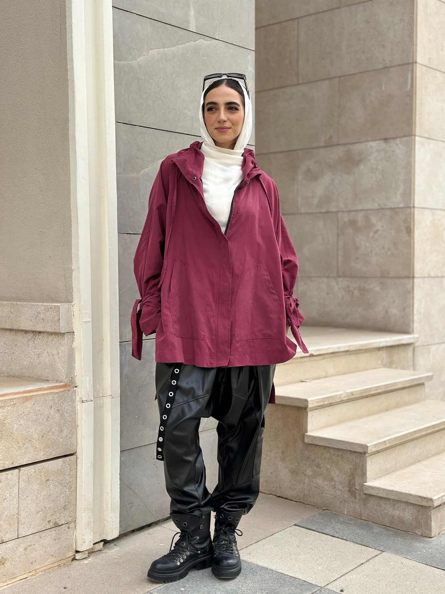 High Low Oversized Jacket in Burgundy