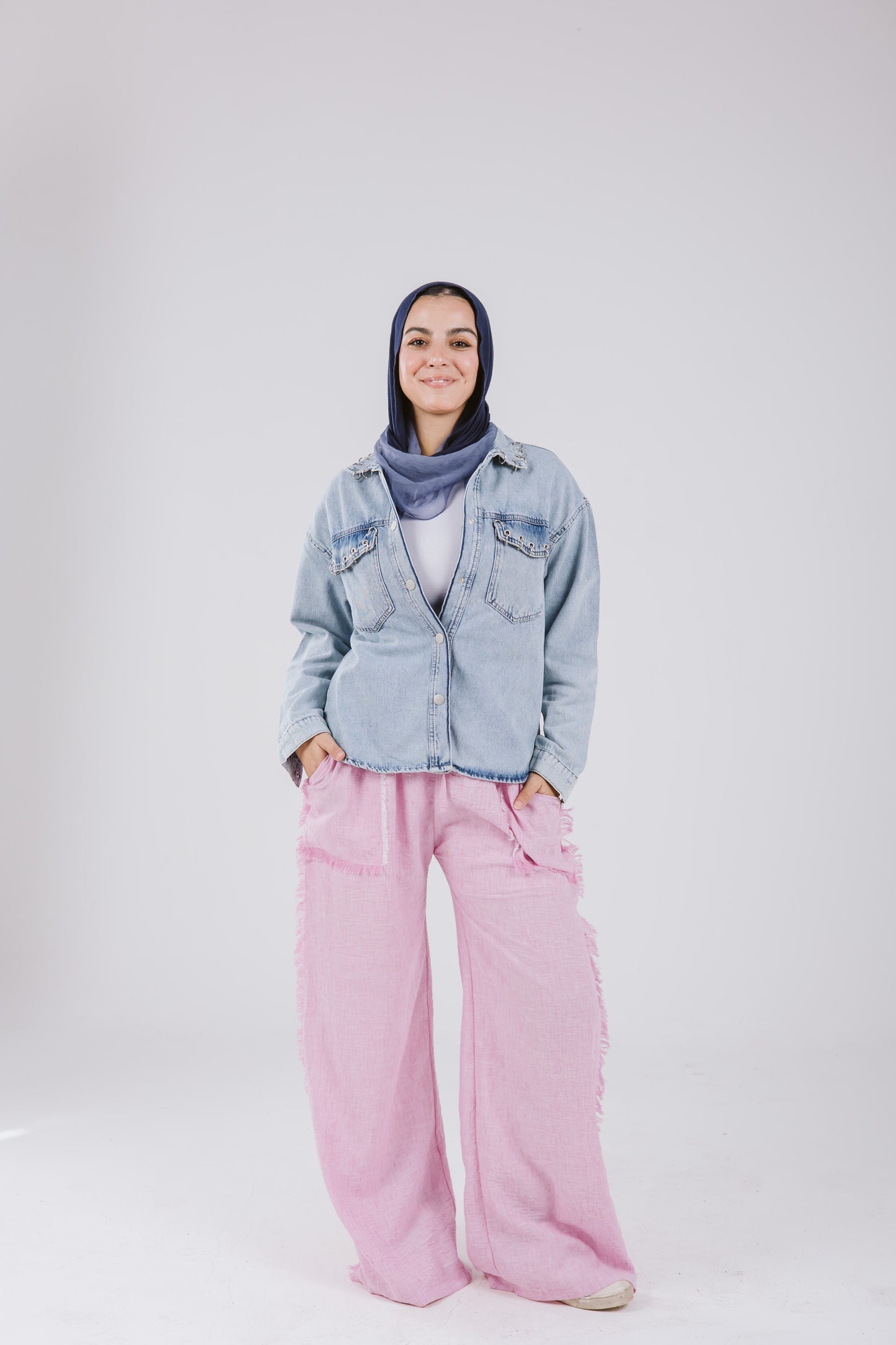 Linen Stitches Pants in Powder Pink