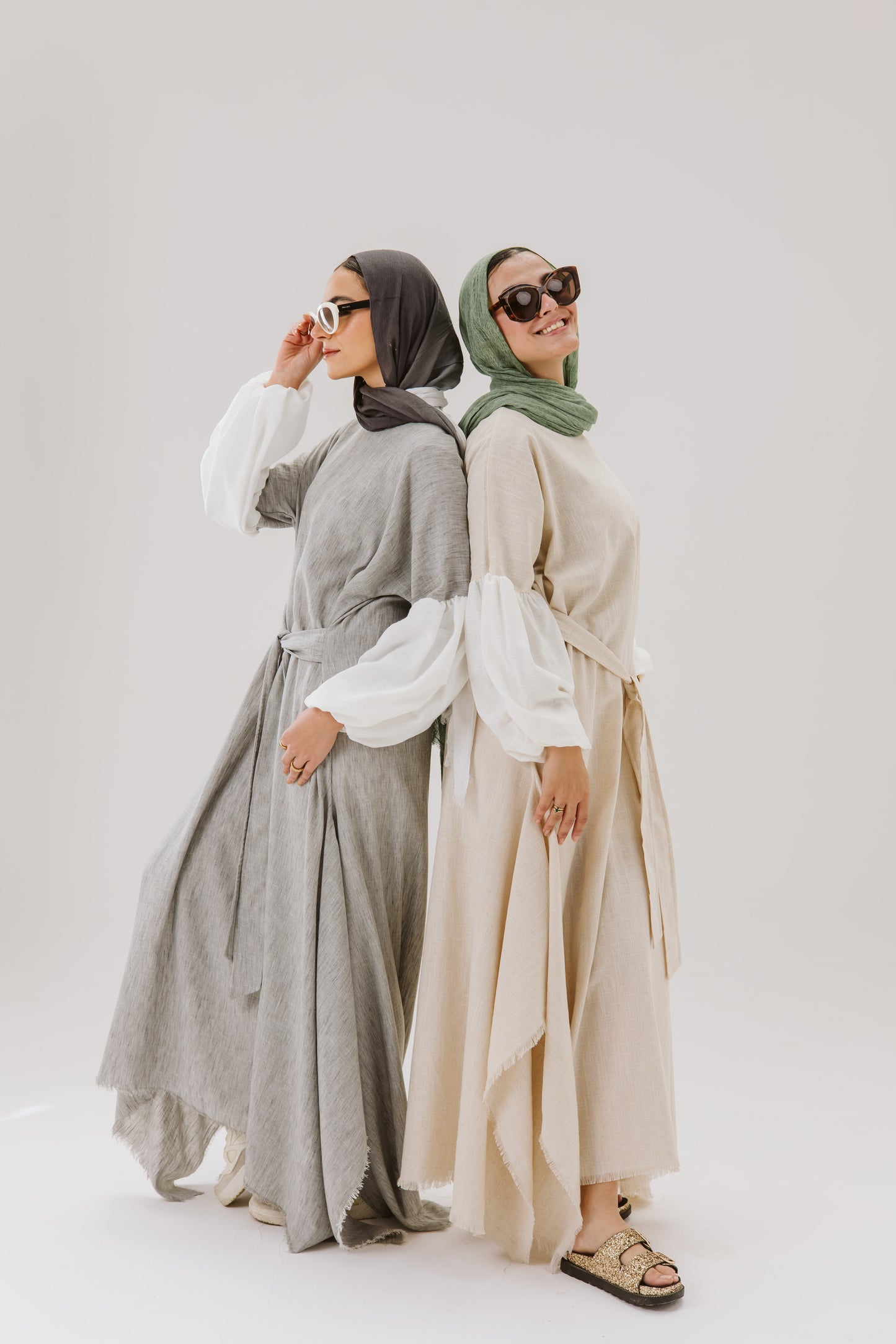 Asymmetrical Linen Wrap Dress in Grey