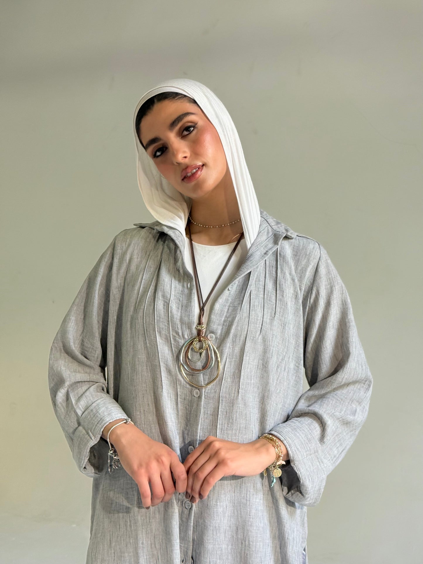 Long Linen Shirt in light Grey