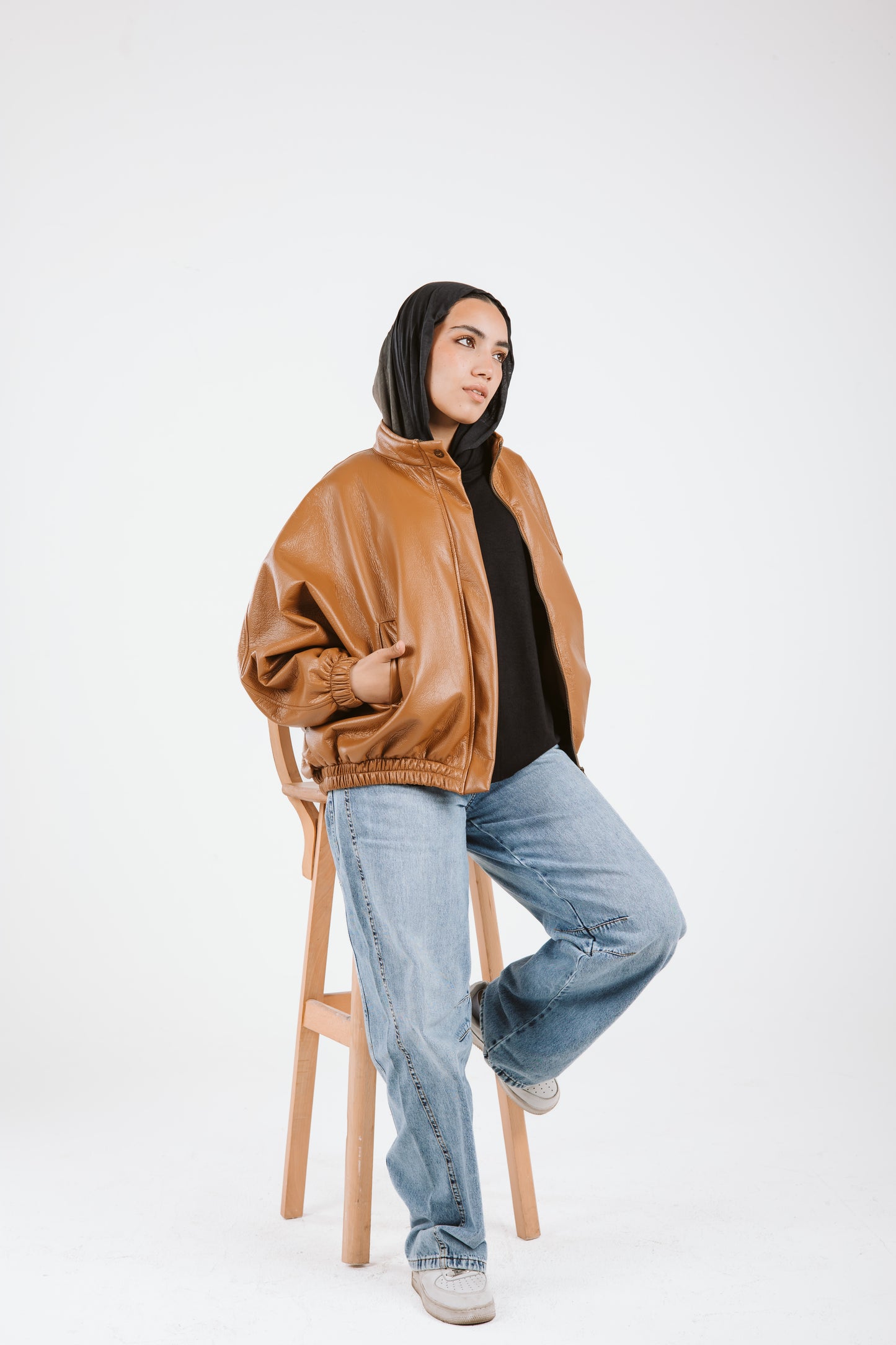 Oversized Leather Jacket in caramel