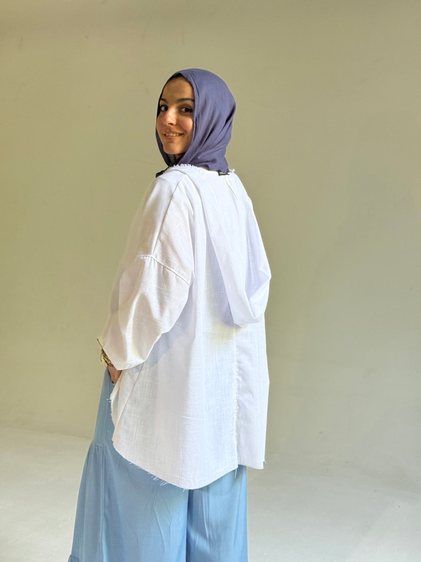 High Low Hoodie Linen Top in White