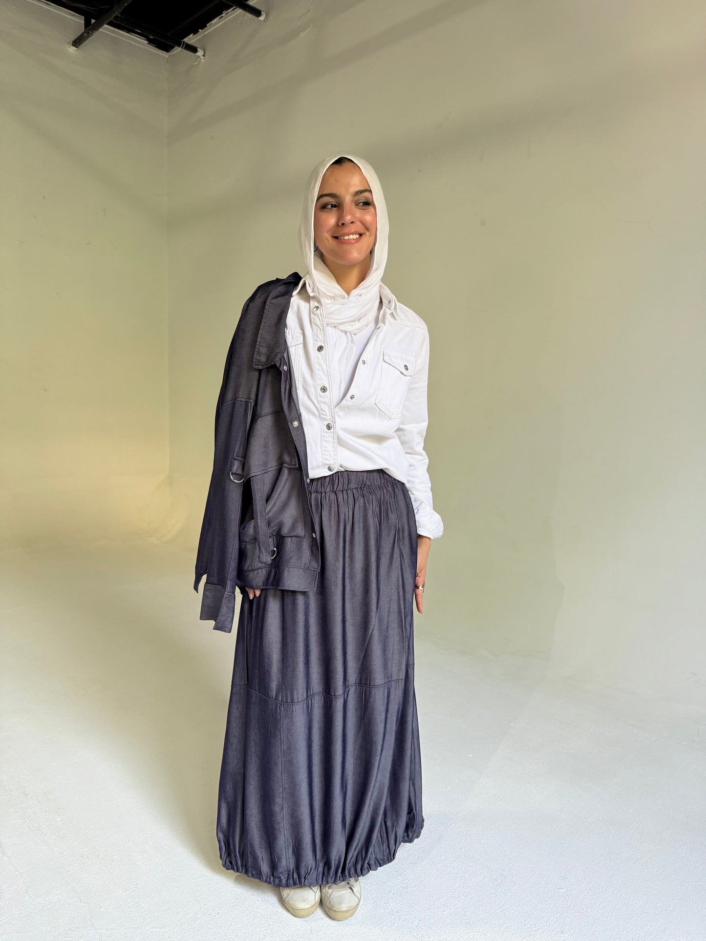 Parachute Skirt Set in Dark Blue Denim