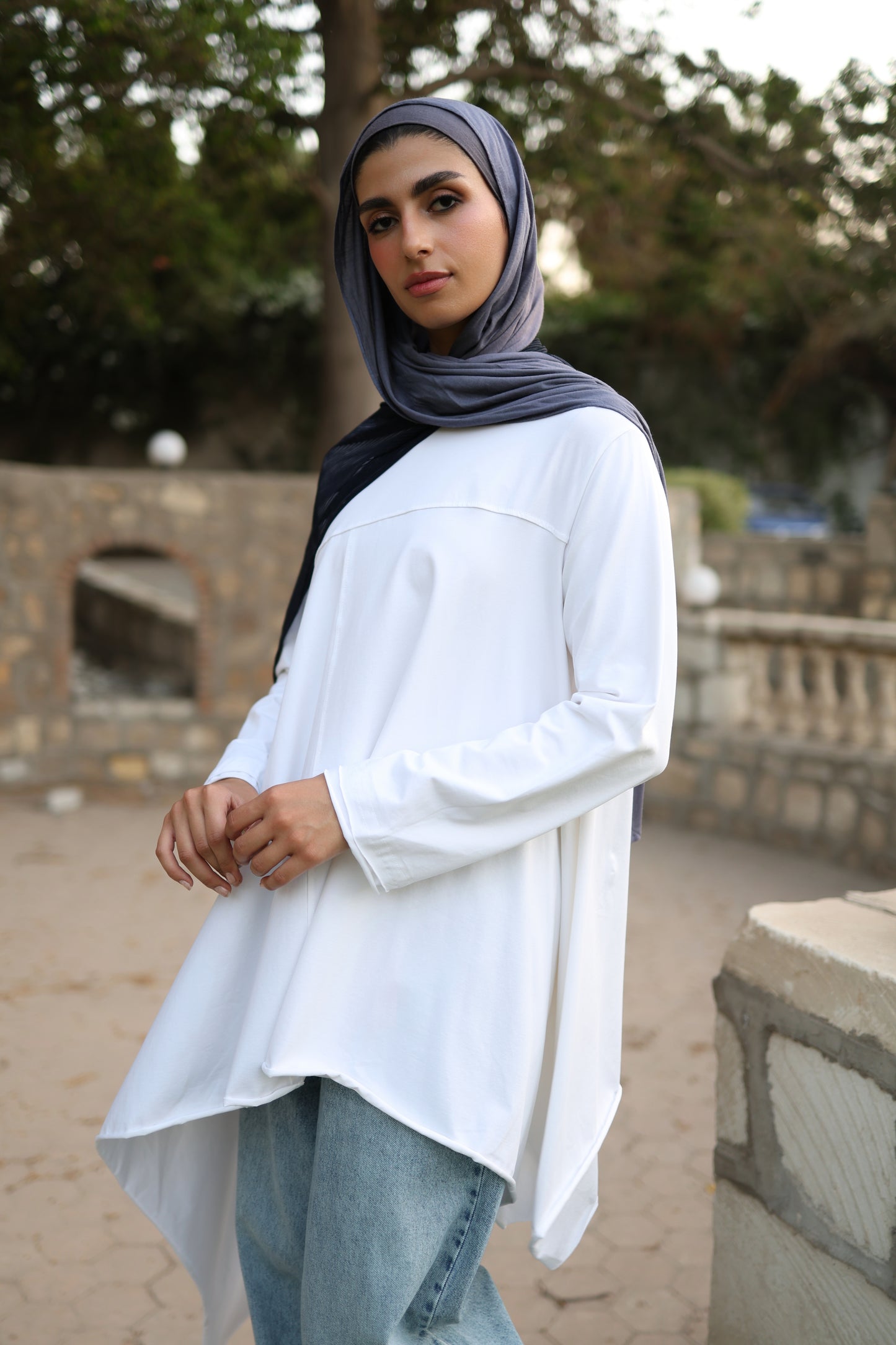 Long Side Cotton Top in White