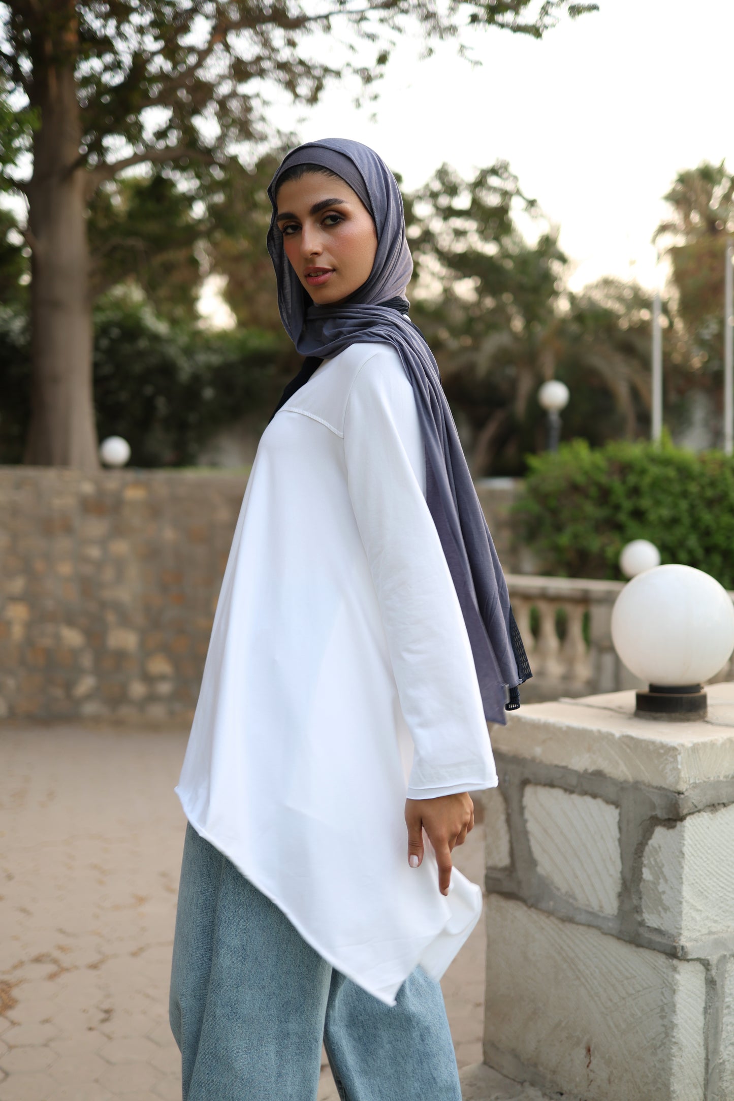 Long Side Cotton Top in White