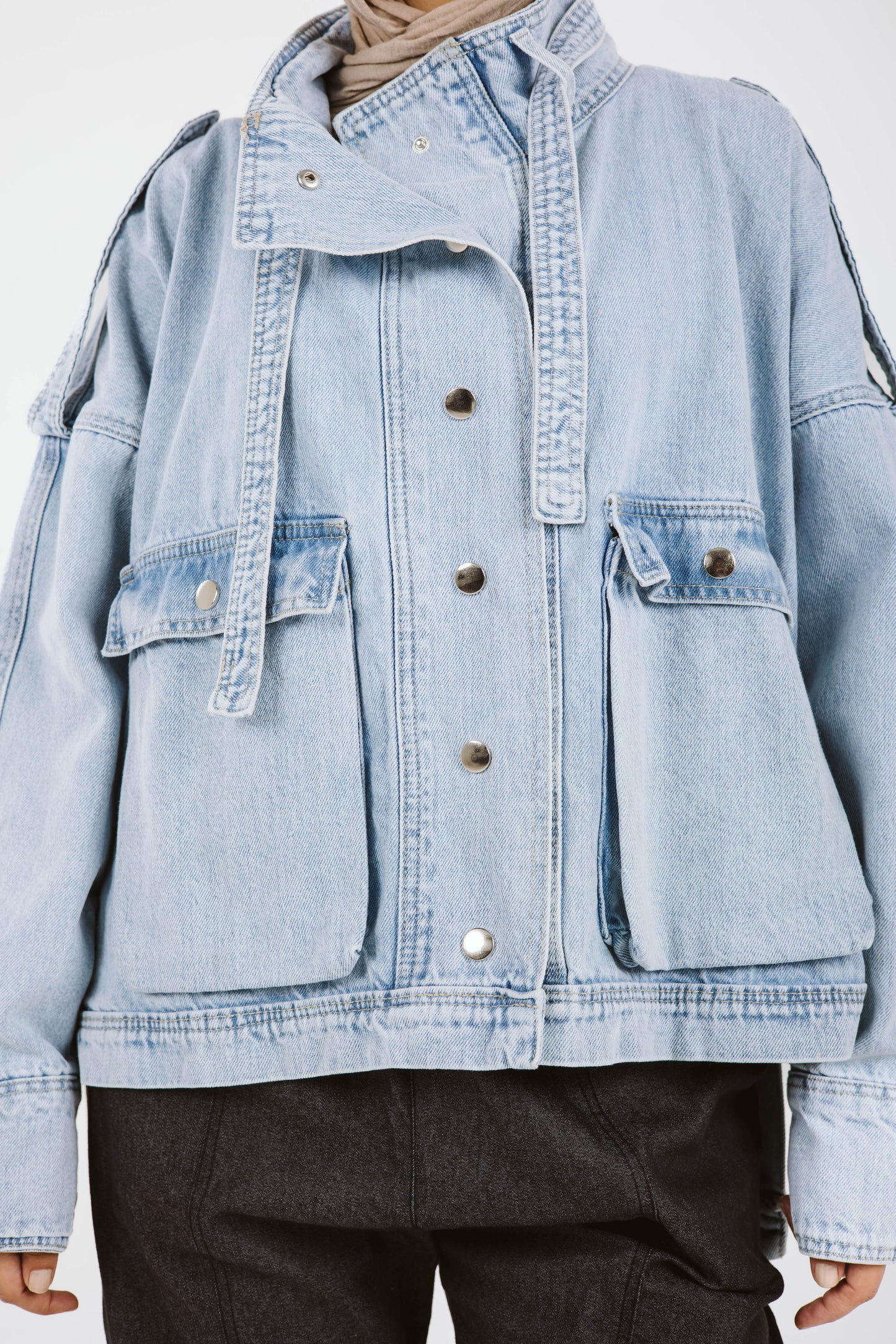 Pockets Denim High Low Jacket