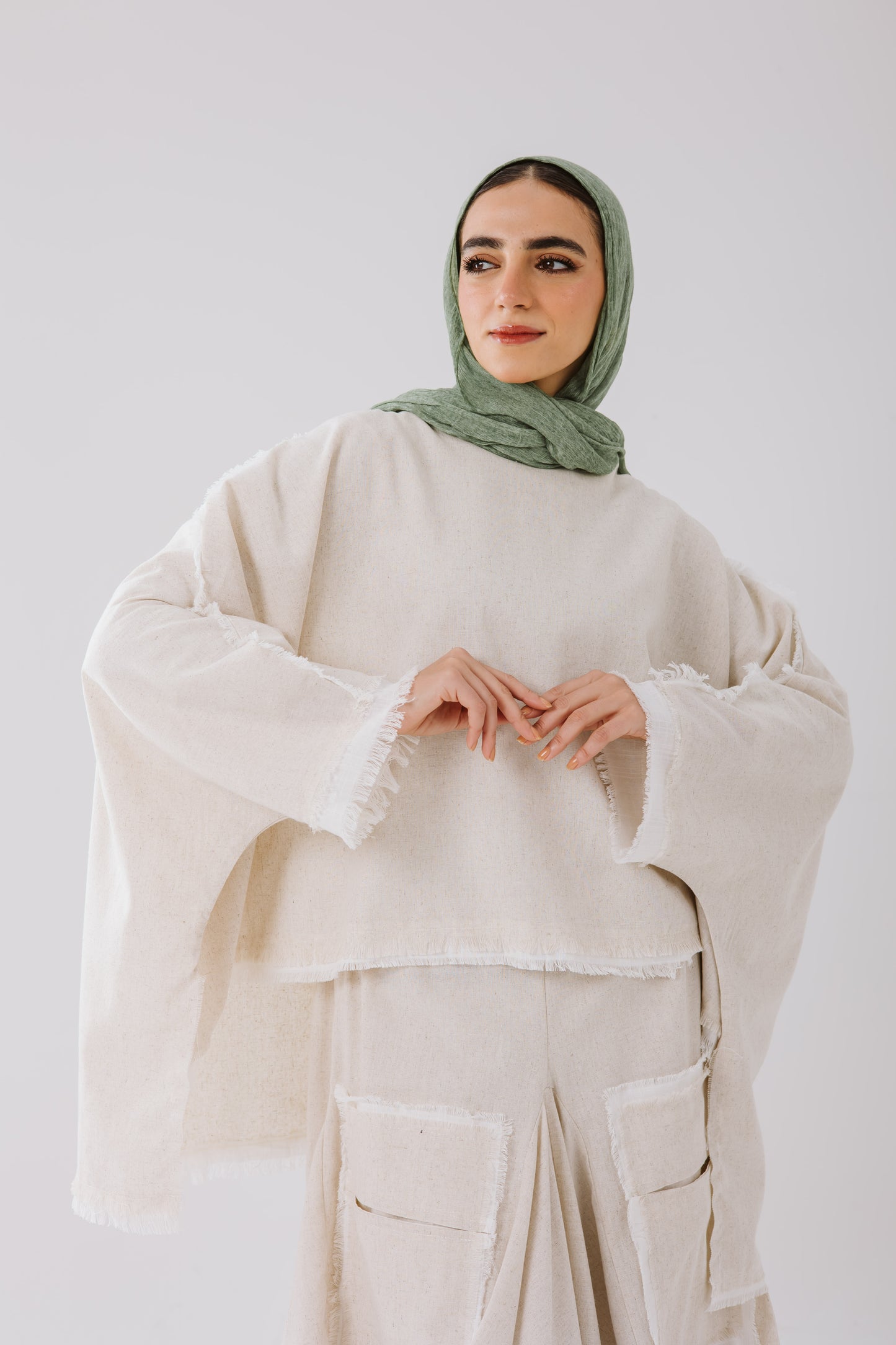 Linen oversized High Low Linen Top in Beige