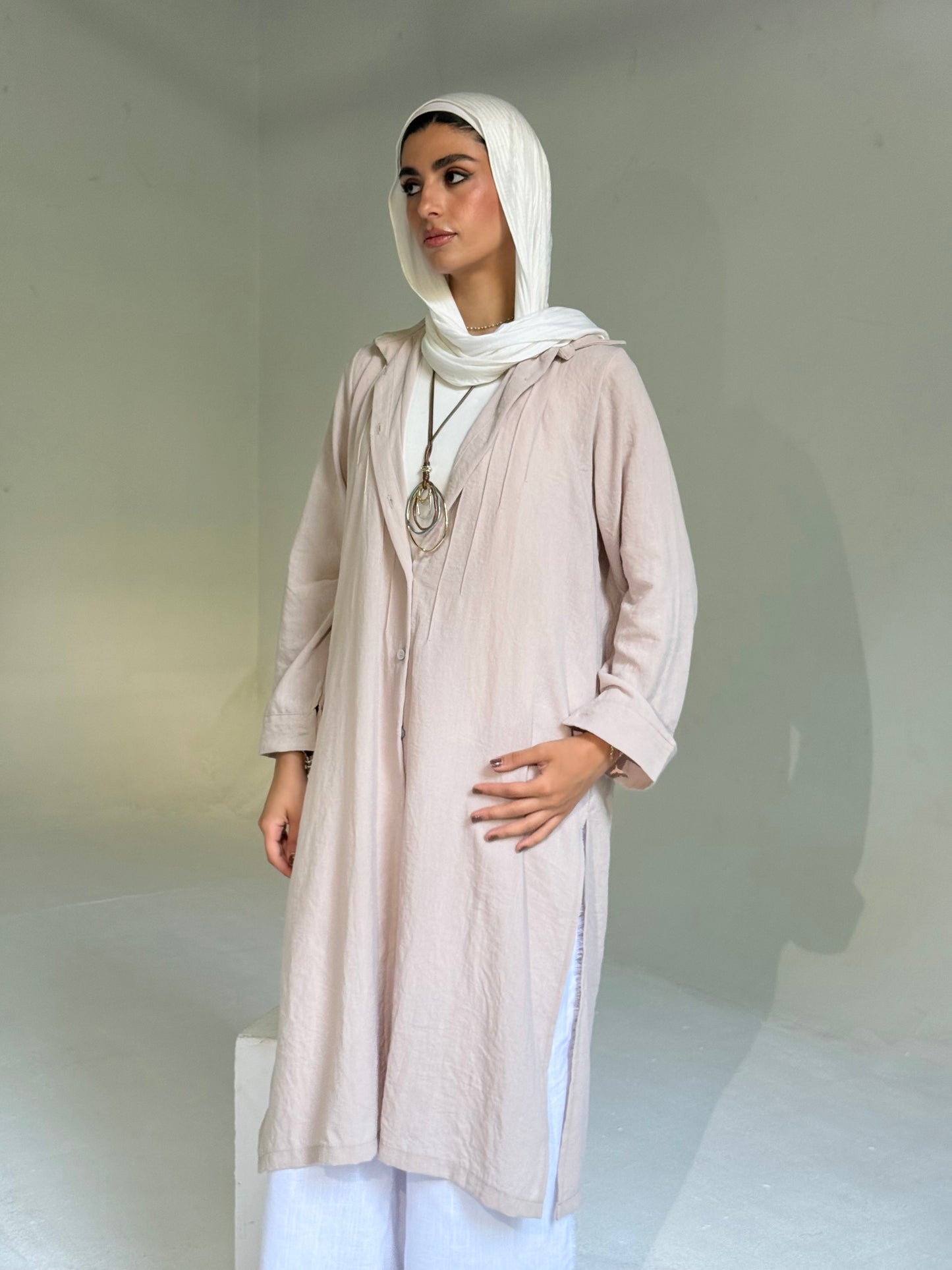 Long Linen Shirt in light Beige