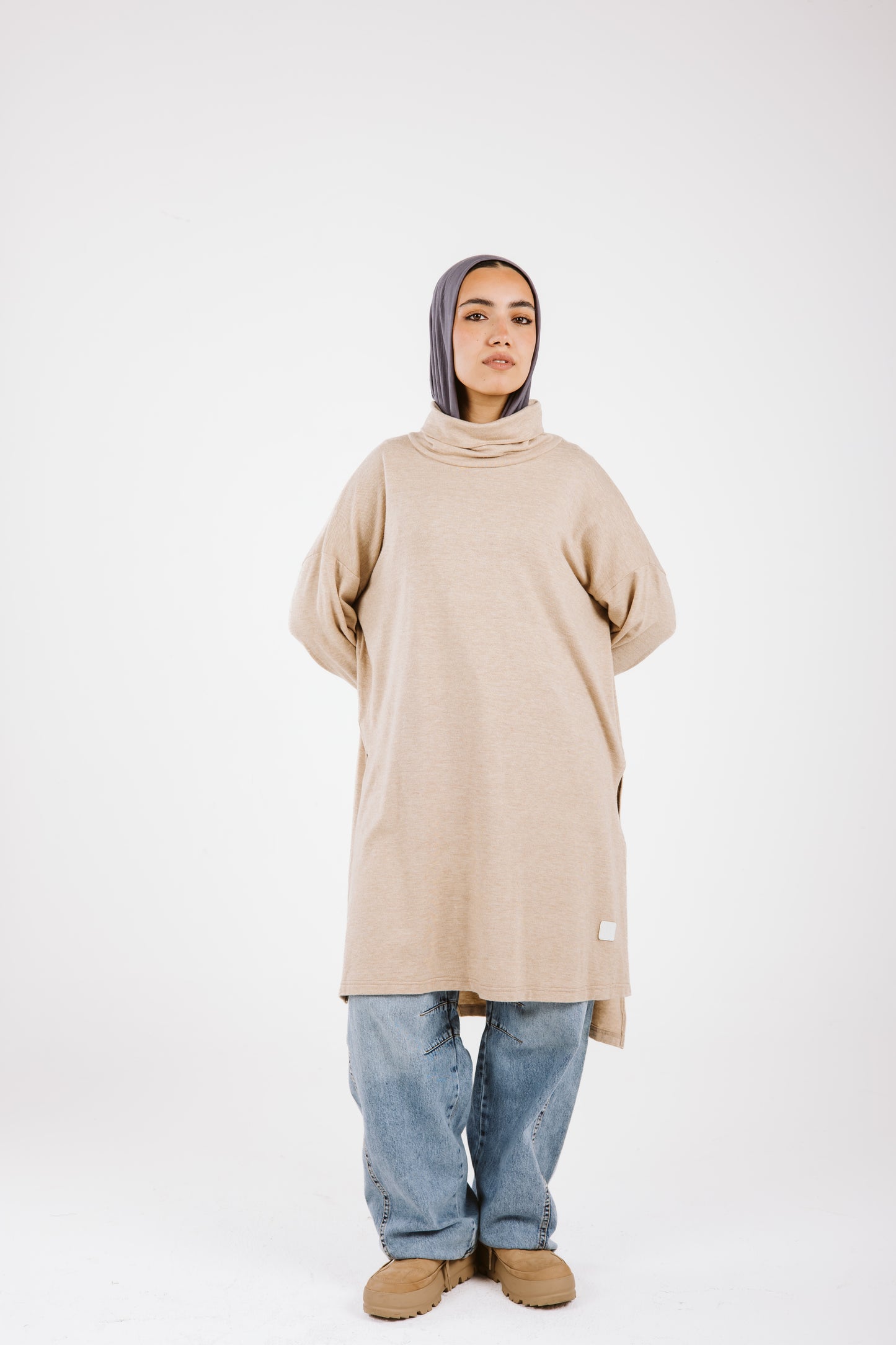 High Low Soft Wool Top in Beige