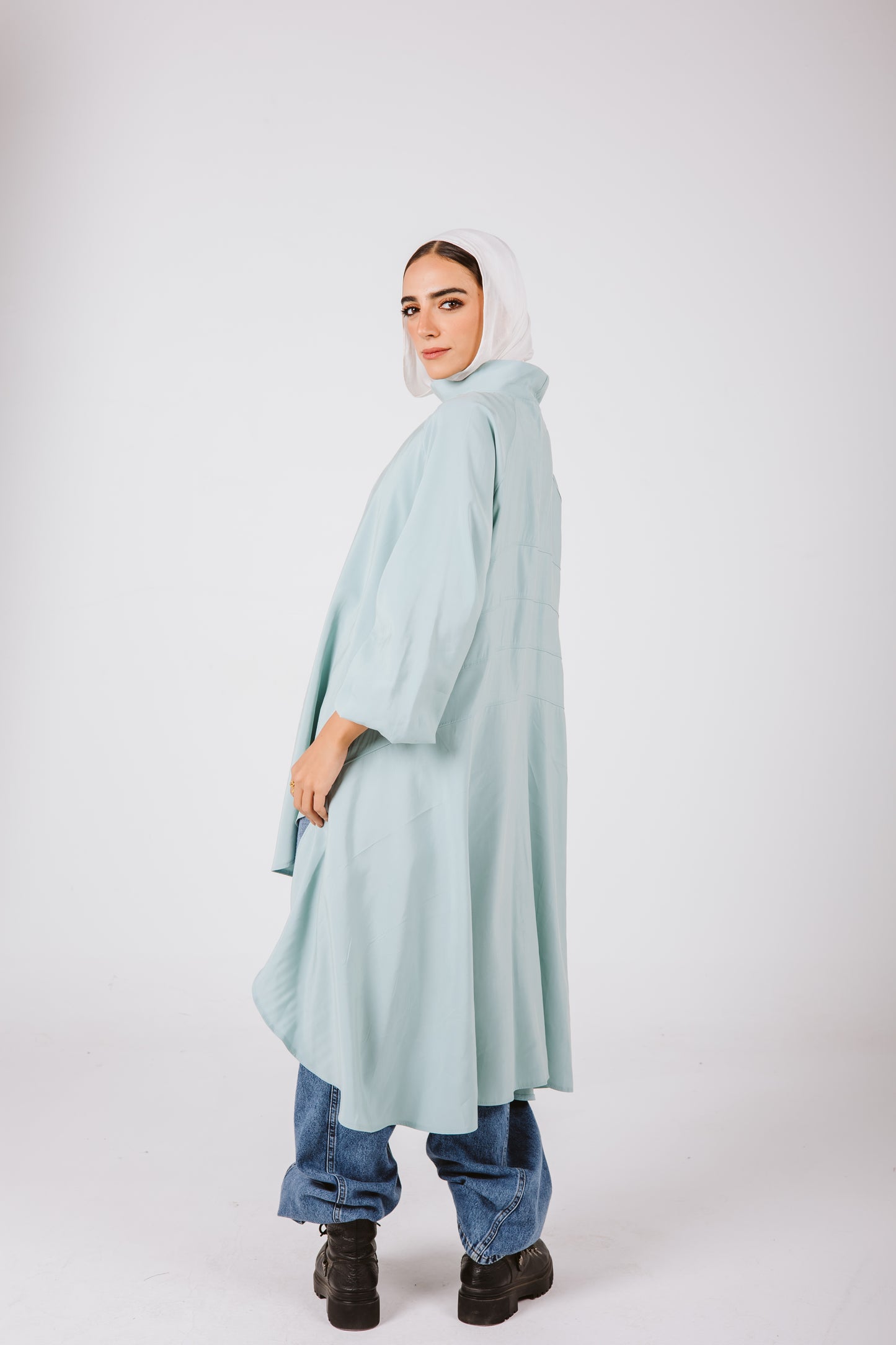 Puffy Sleeves Back Stripes Top in Mint