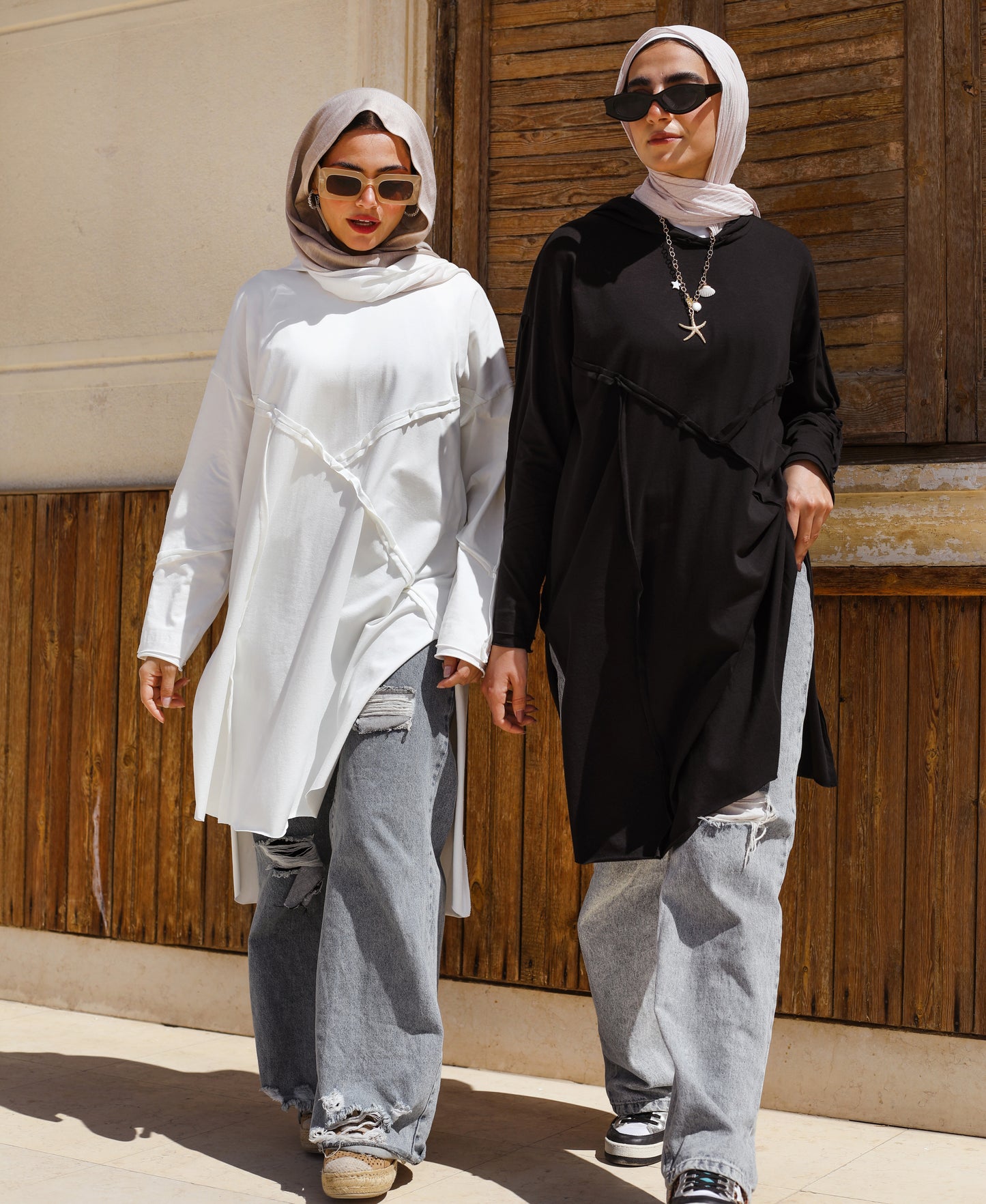 Stitch Cotton Hoodie Top in Off White