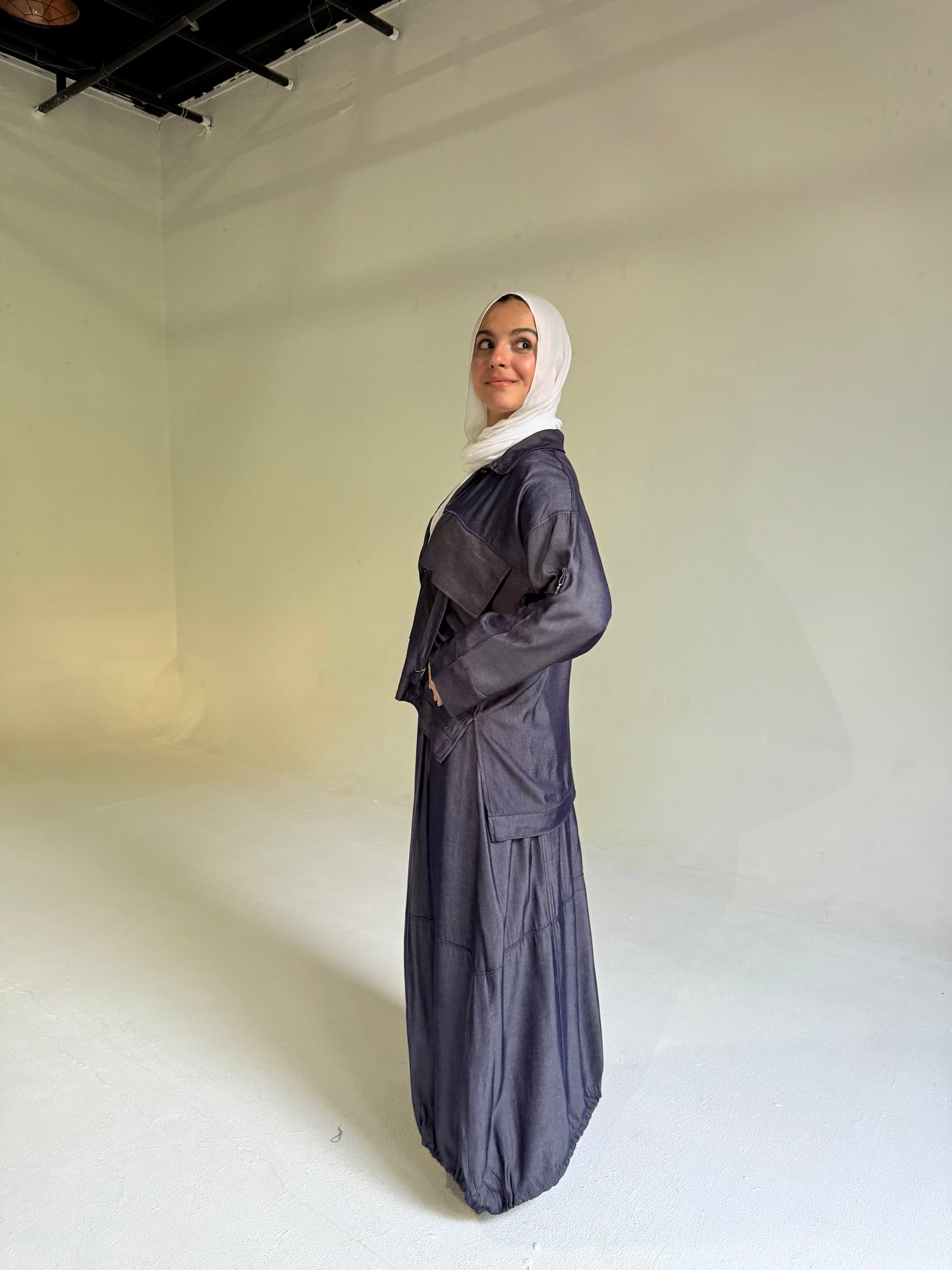 Parachute Skirt Set in Dark Blue Denim