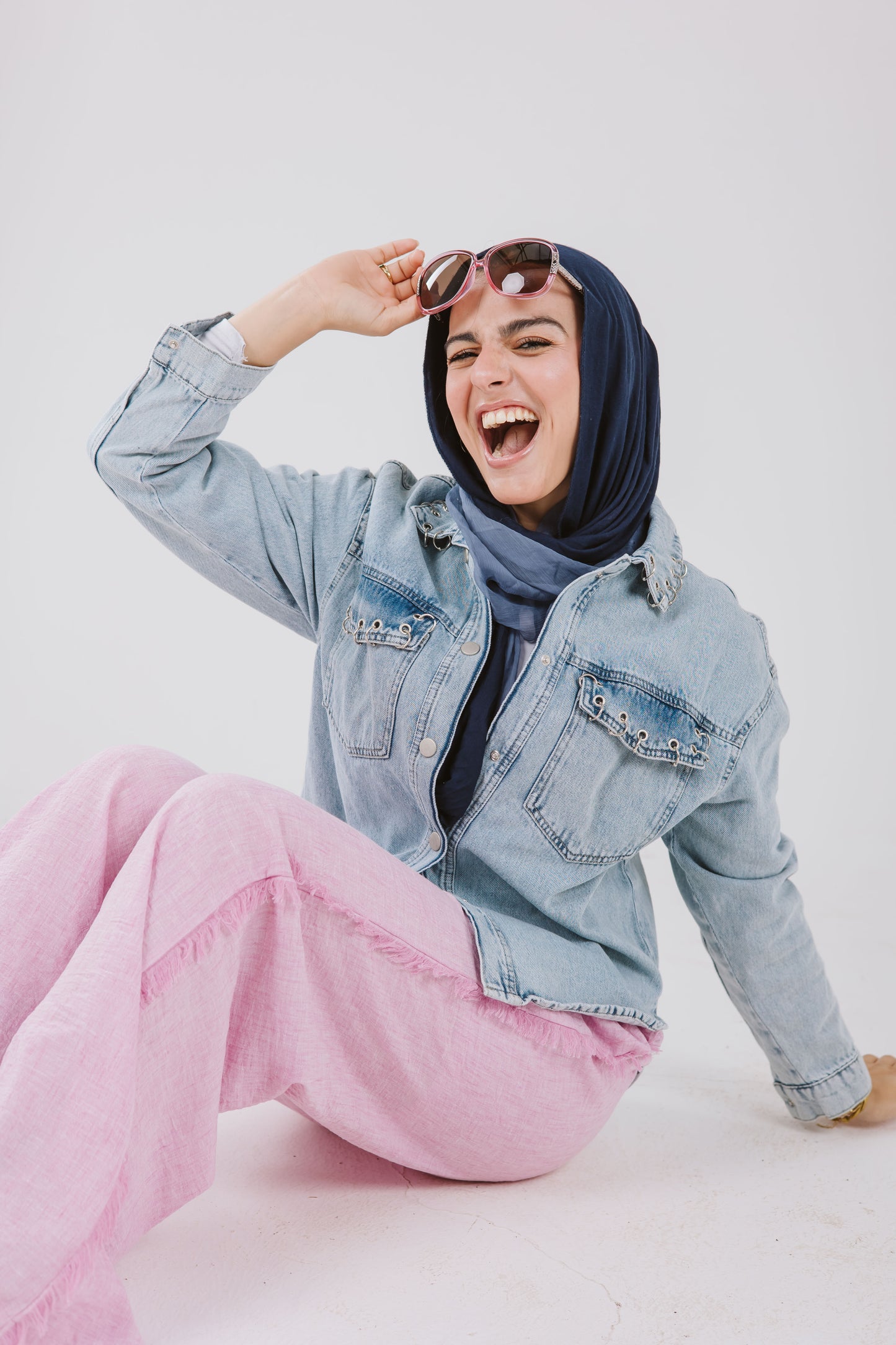 Denim Pockets Shirt with silver rings