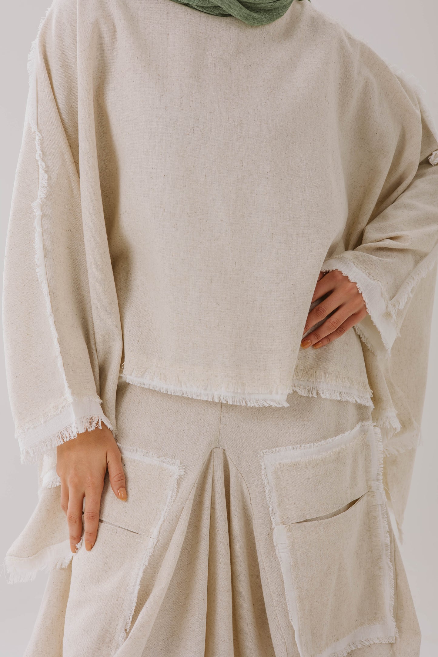 Linen oversized High Low Linen Top in Beige